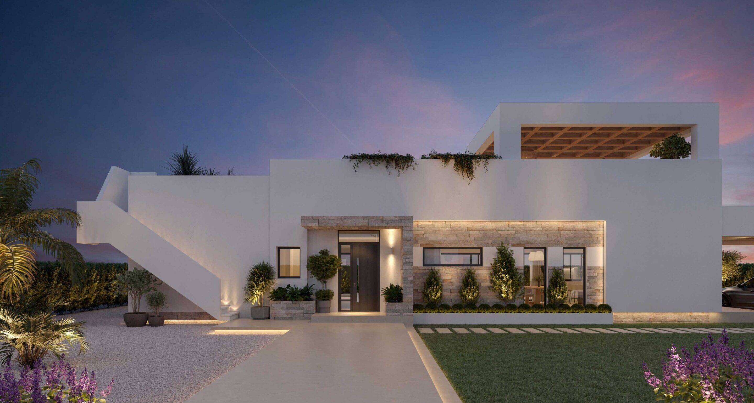 Street-level view of new-build villa in Doña Pepa, Rojales