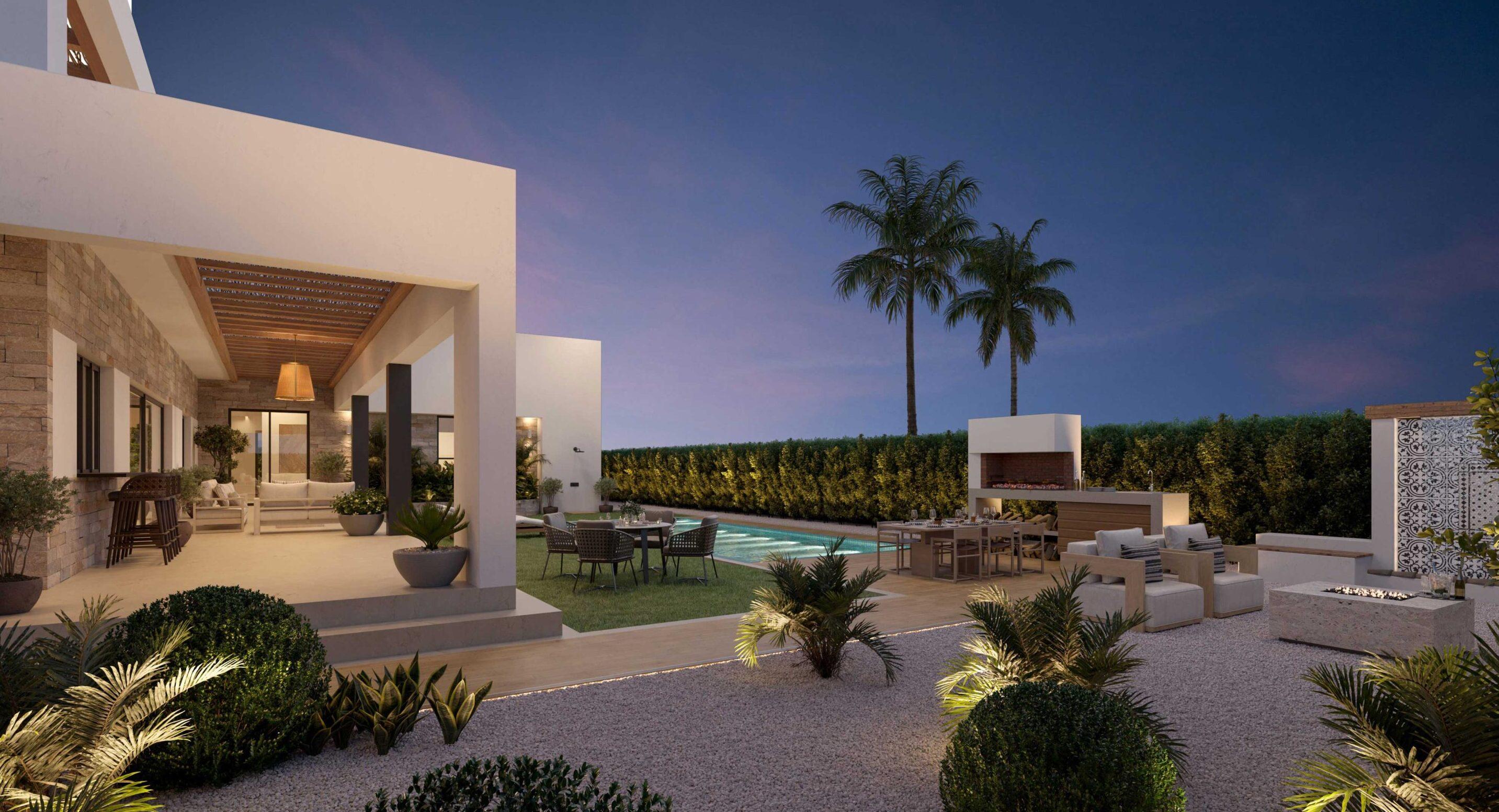 Exterior and garden area of new-build villa, Doña Pepa, Rojales