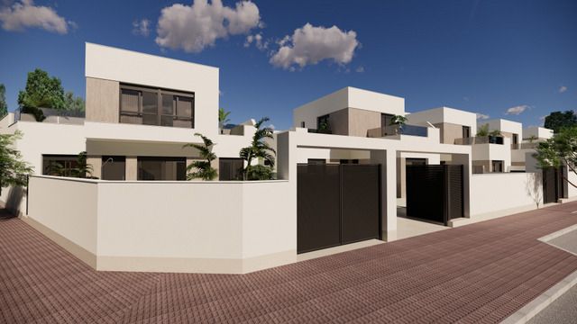 Exterior side view of 3-bedroom new-build villa, San Fulgencio Pueblo