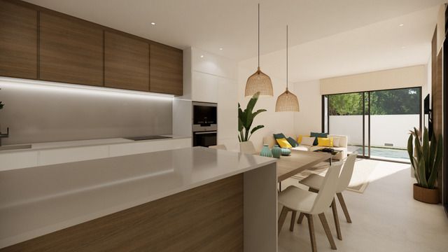 Living area with door to exterior in new-build villa, San Fulgencio Pueblo