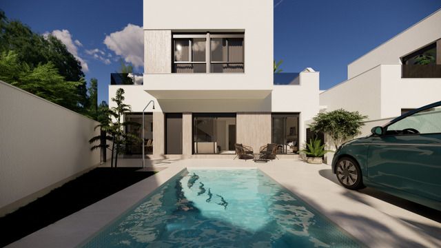 Window framing view to garden in 3-bedroom villa, San Fulgencio Pueblo