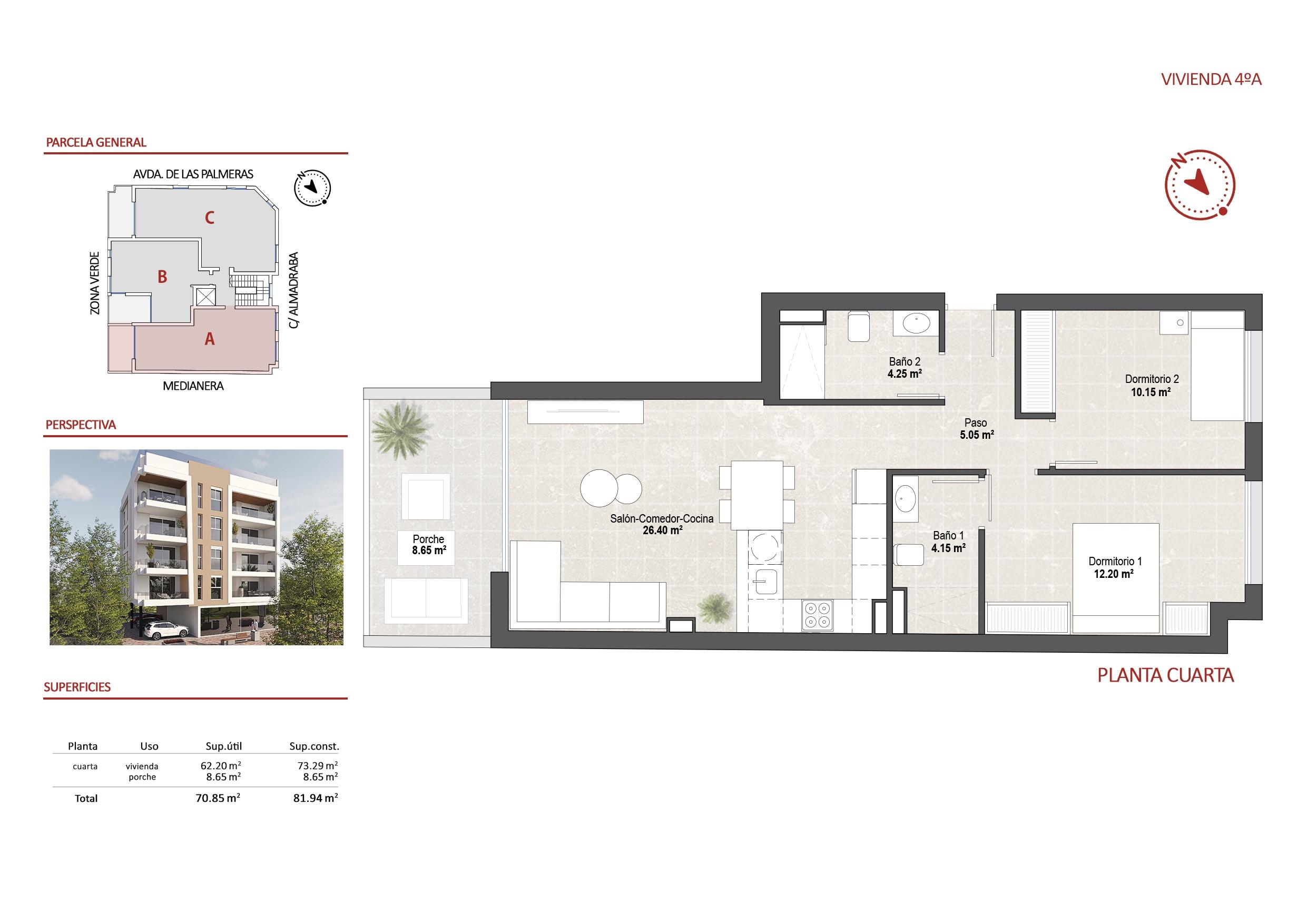 Floor plan of the 2-bedroom penthouse in Los Cuarteros (view 30)