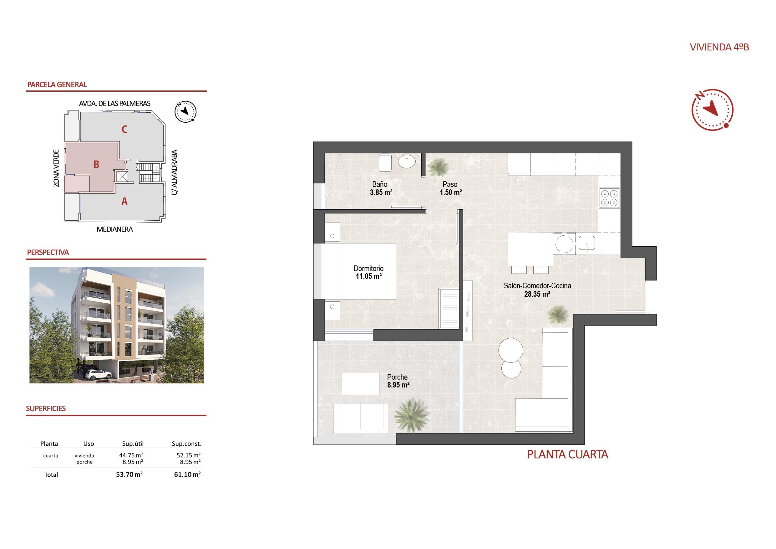 Floor plan of the 1-bedroom penthouse in Los Cuarteros (view 30)