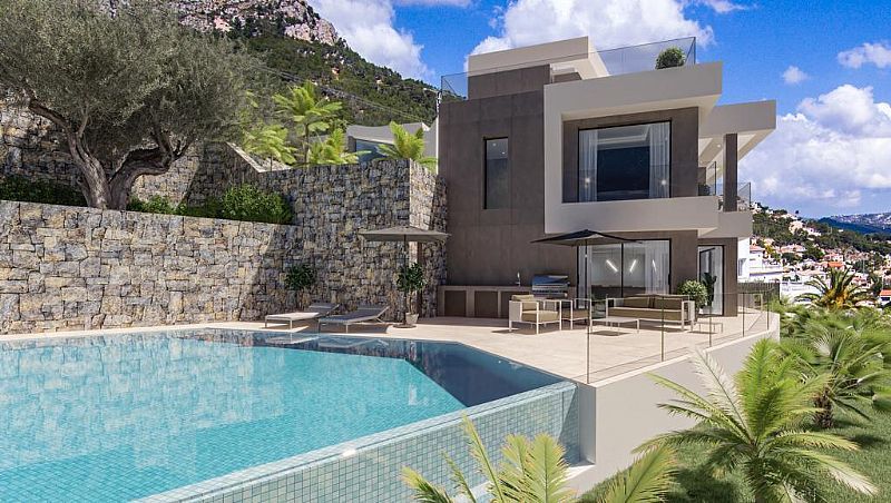 Pool area of new-build villa, Cucarres, Calpe