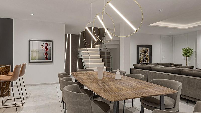 Pool area of new-build 4-bedroom villa in Cucarres, Calpe
