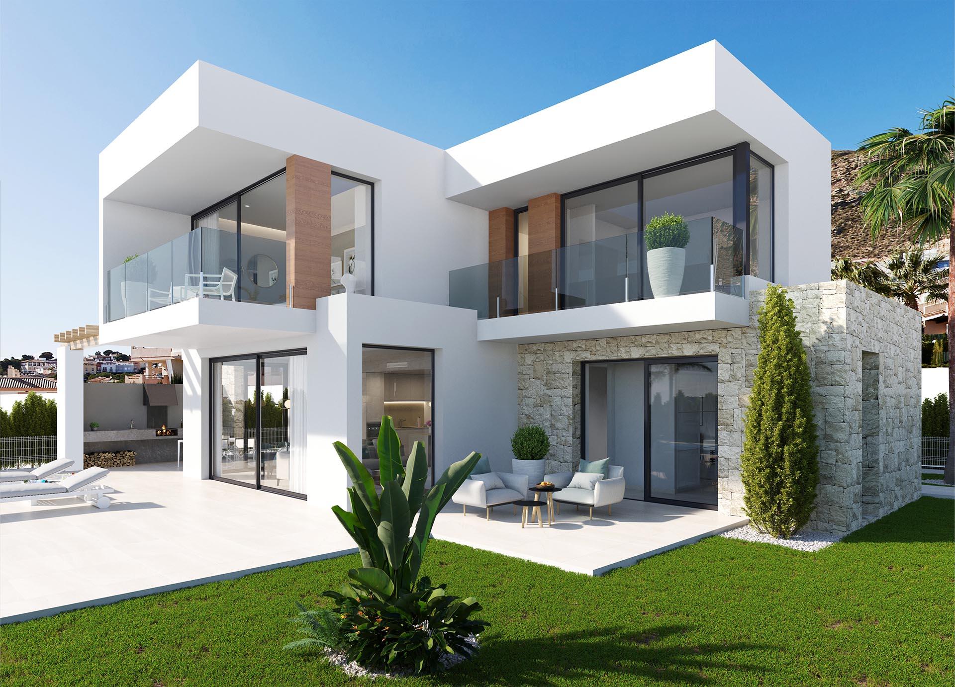 Outdoor terrace area of new-build villa in Sierra Cortina, Finestrat