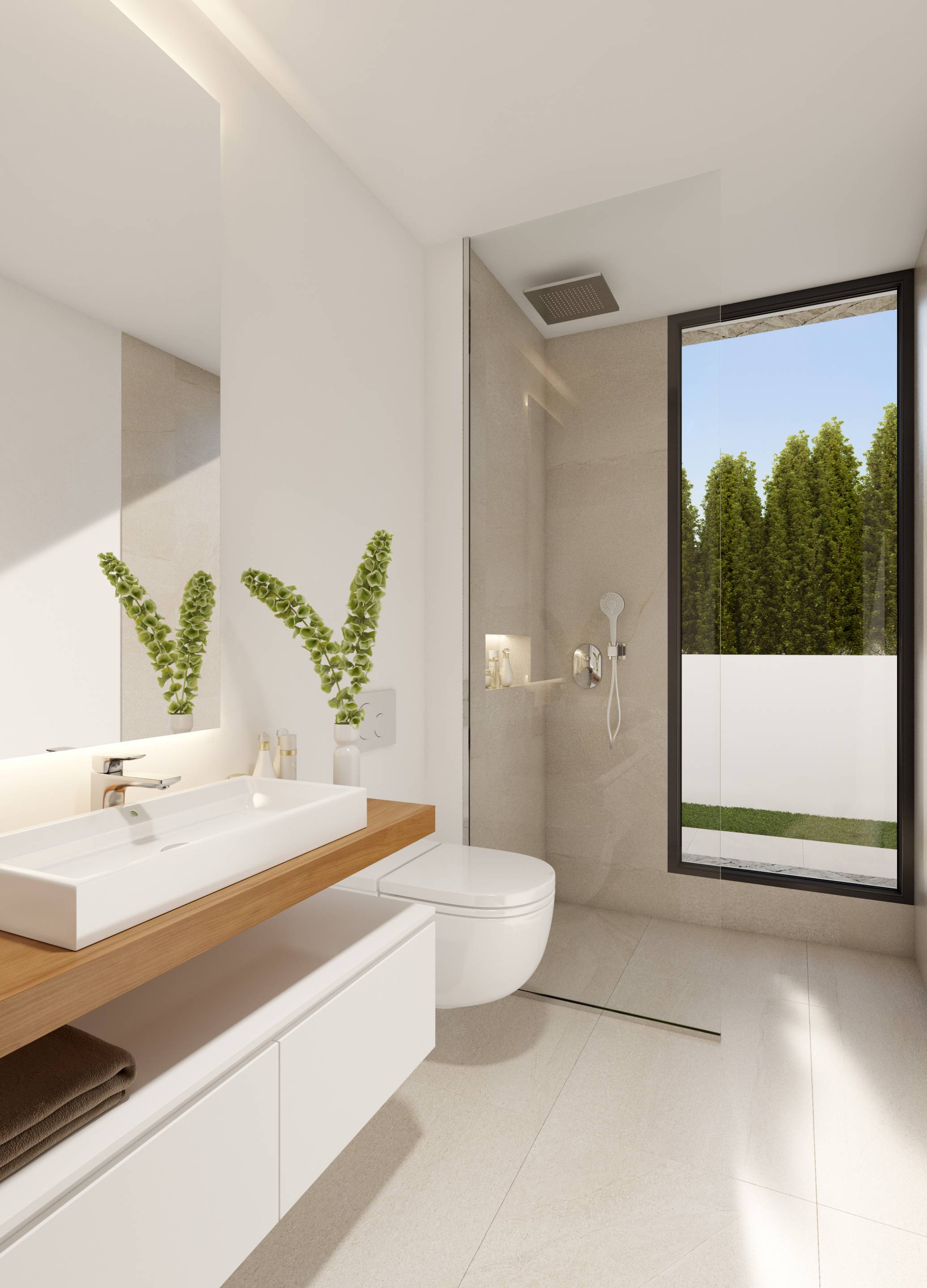 Side elevation of new-build villa in Sierra Cortina, Finestrat