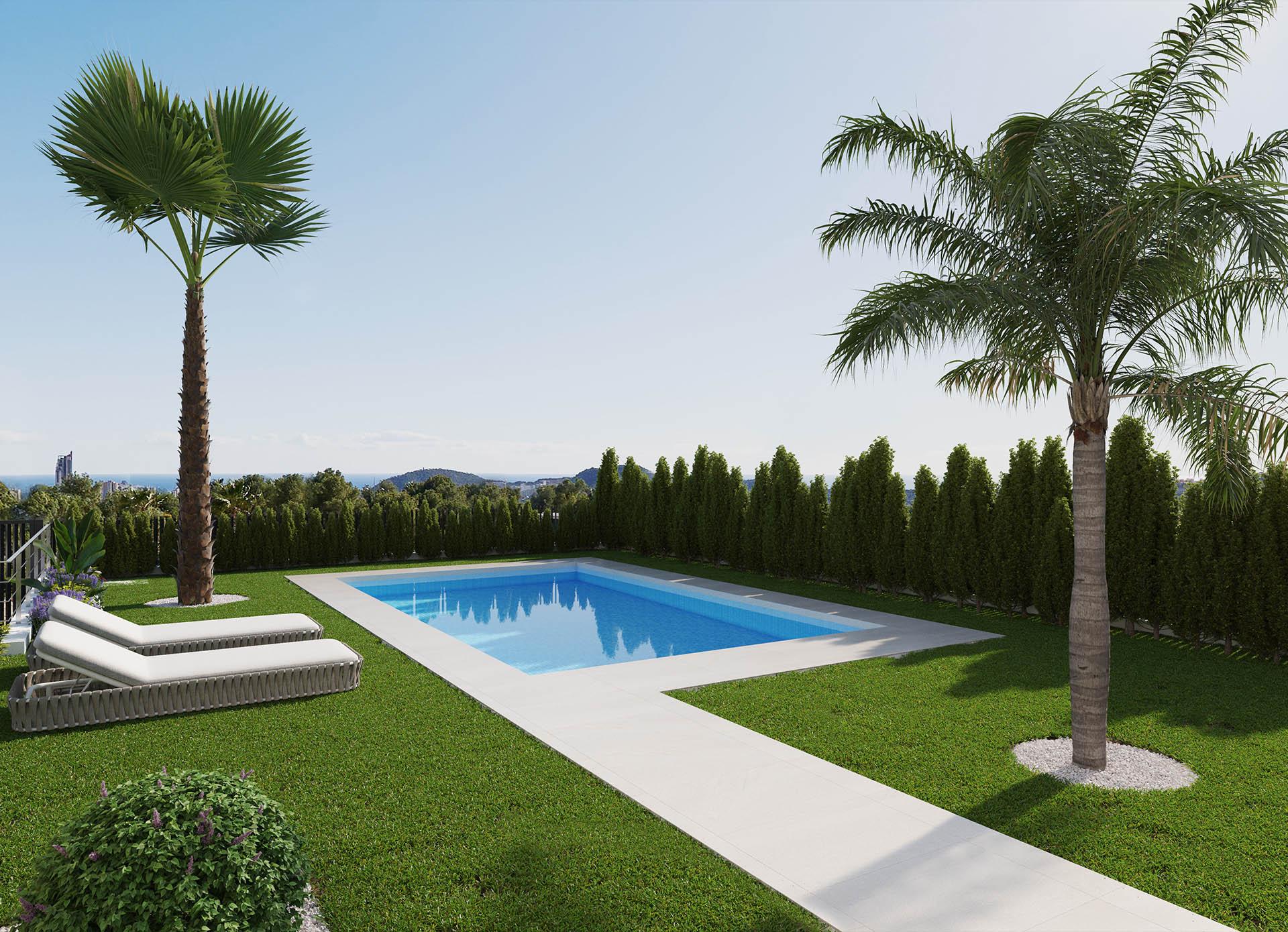 Lounge area in new-build villa in Sierra Cortina, Finestrat