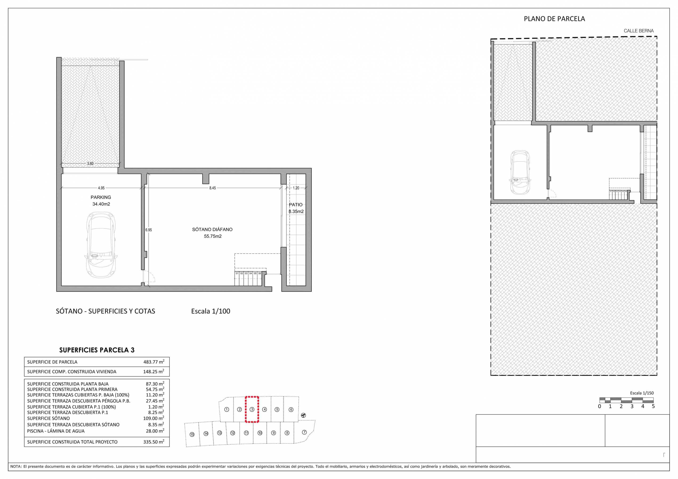 Site plan showing plot layout of villa in Sierra Cortina, Finestrat
