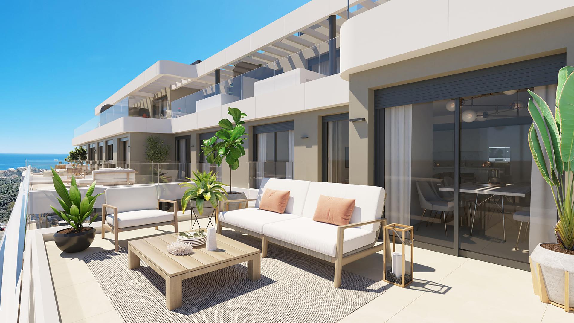 Solarium terrace with views, 3-bedroom penthouse, Calanova, Mijas