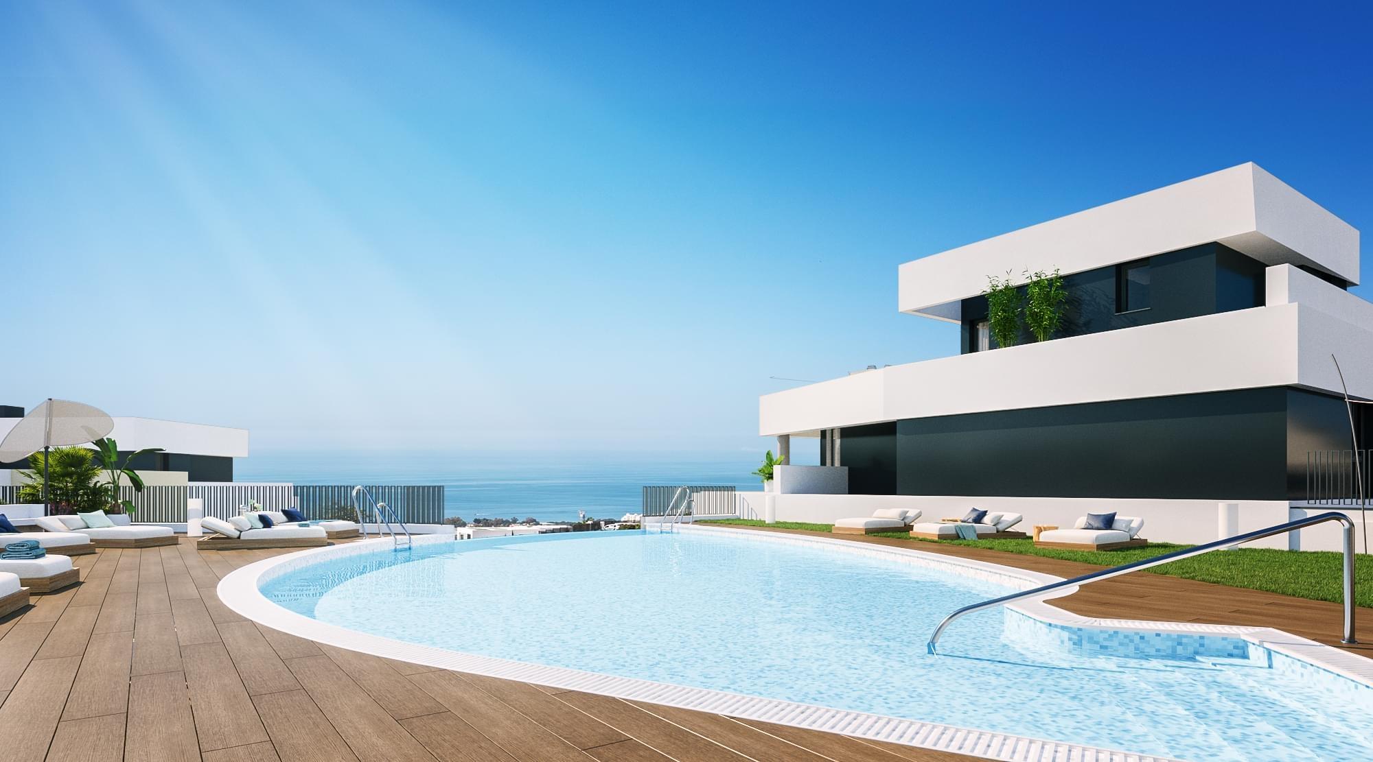 Exterior facade and entrance of new-build development, Alto de los Monteros