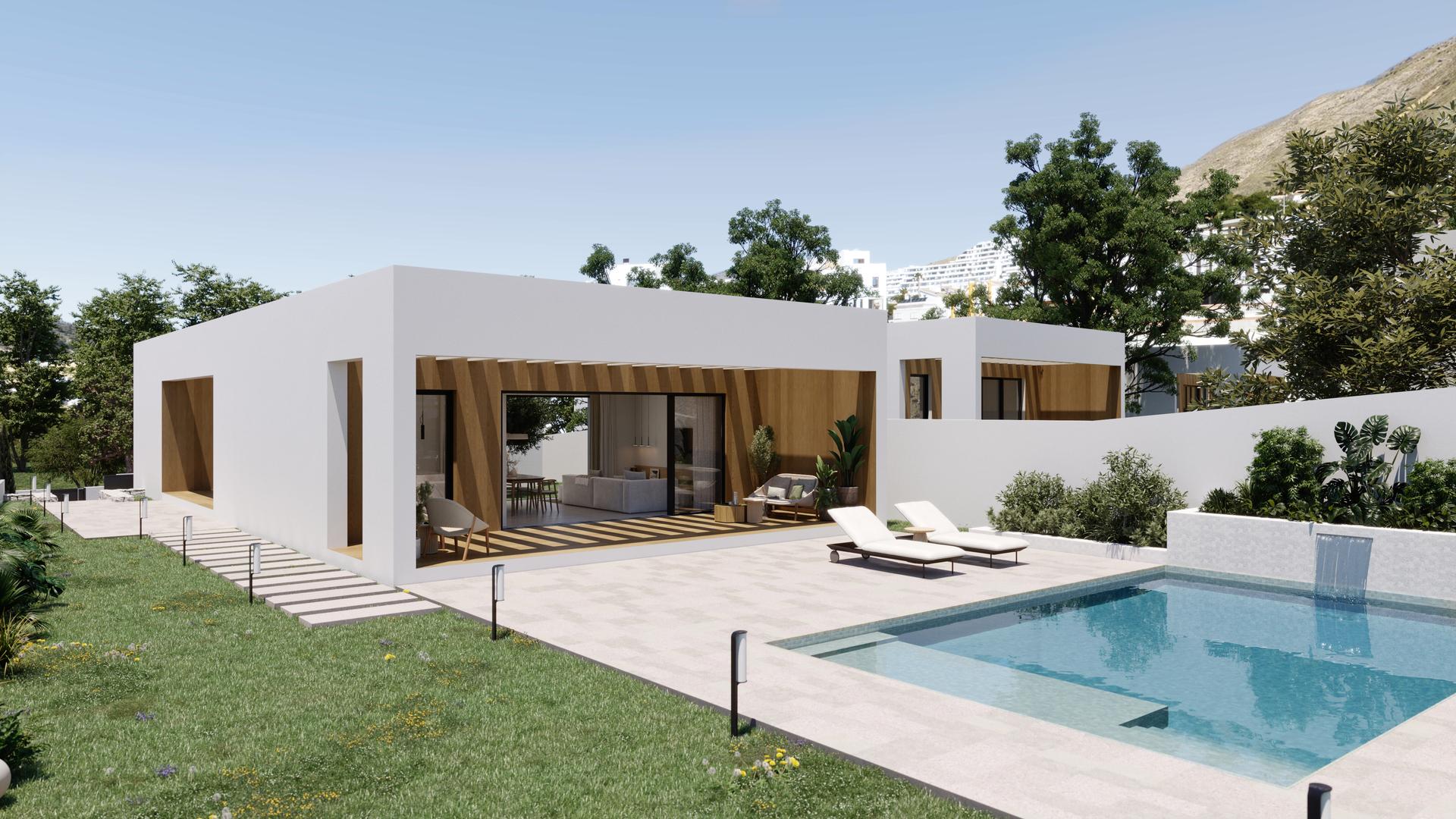View from plot towards Finestrat hills, new-build villa, Seascape Resort