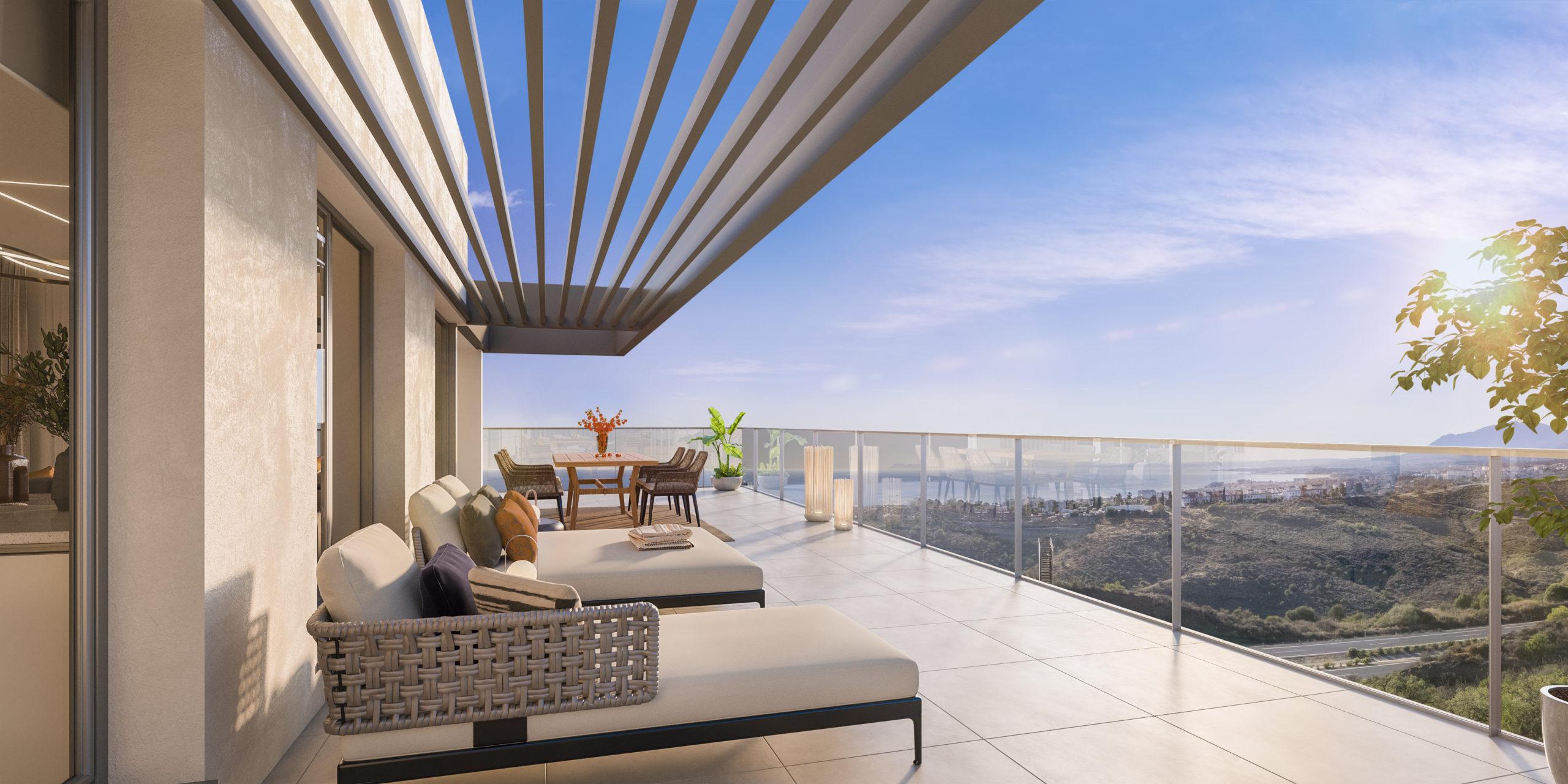 Rooftop solarium area with seating space, penthouse in Alto de los Monteros, Marbella