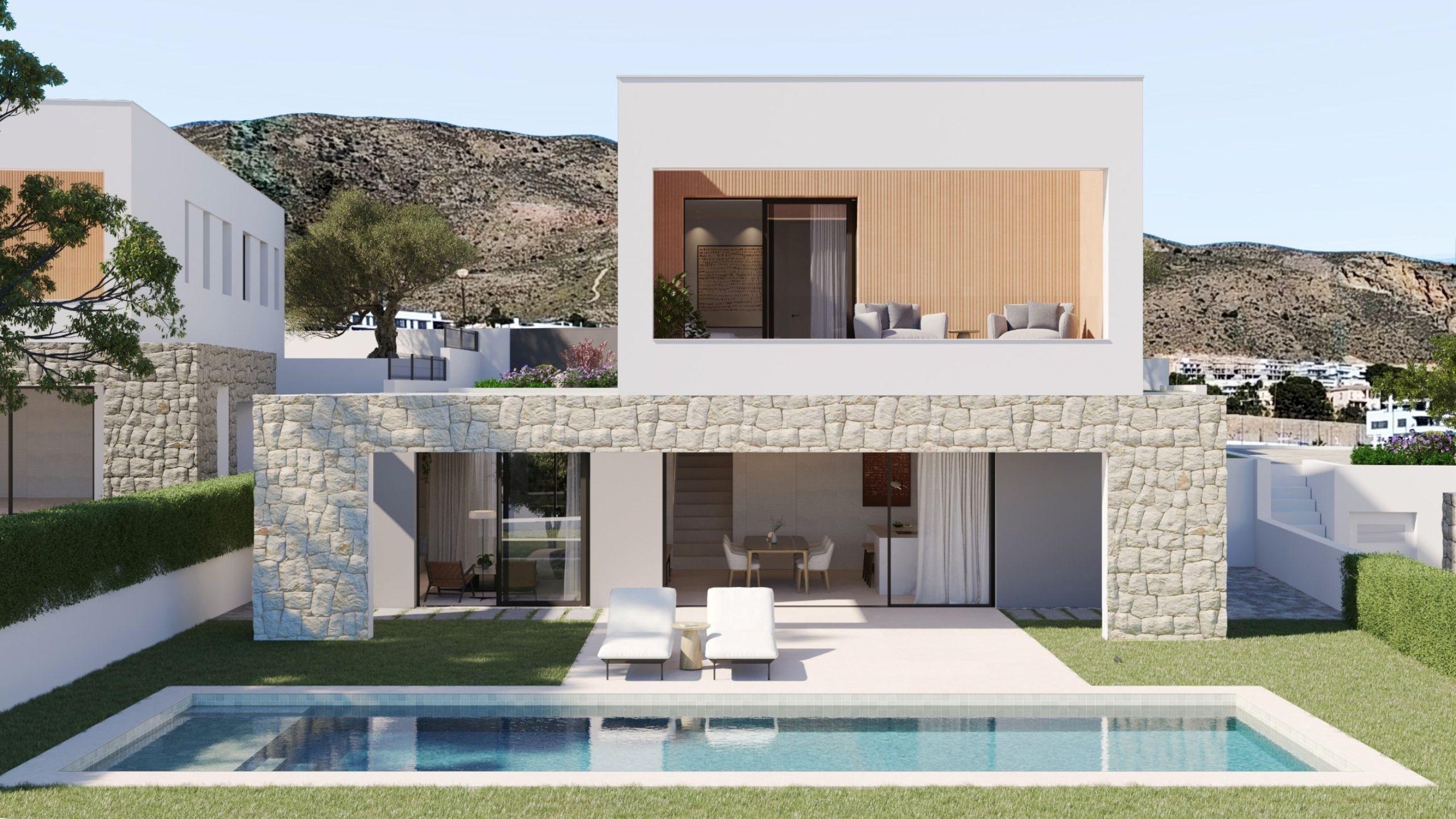 Outdoor covered terrace area of new-build villa, Finestrat Hills