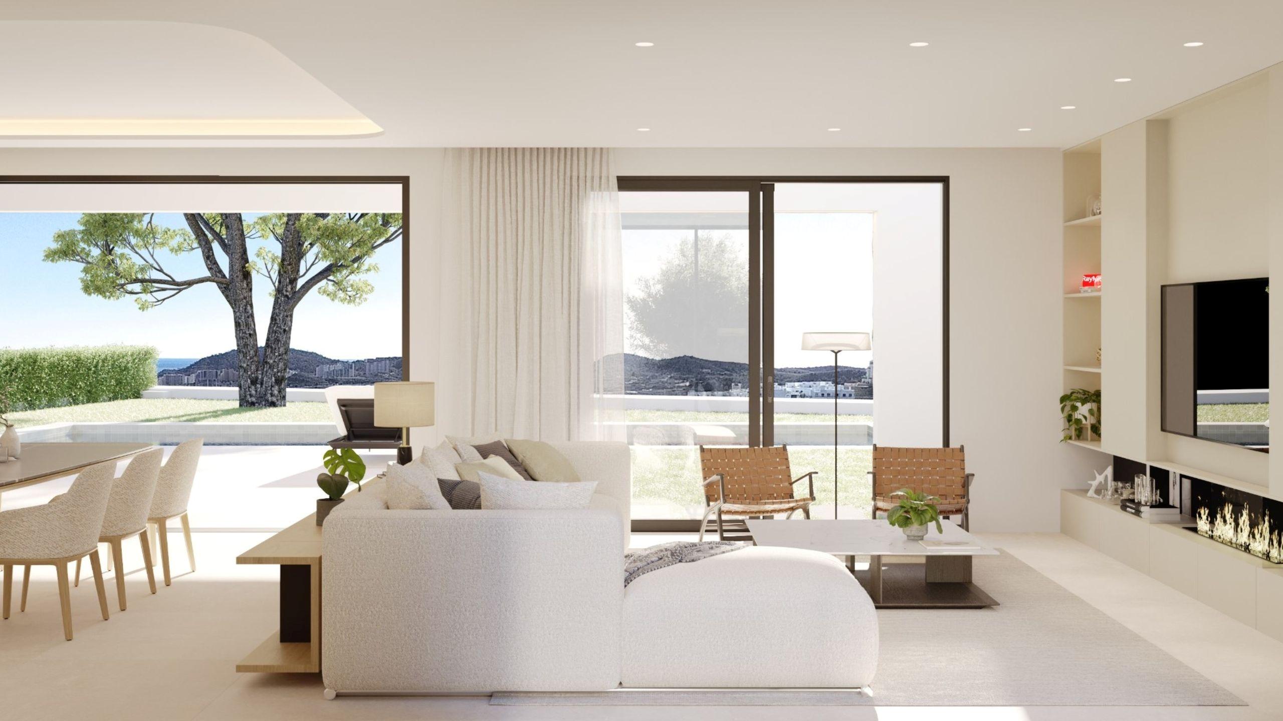 Terrace area of new-build villa overlooking plot, Finestrat Hills