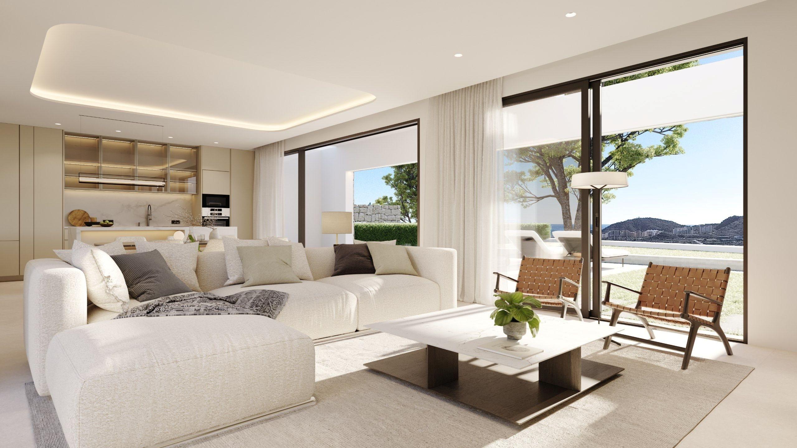 Garden and plot area of new-build villa in Finestrat Hills, Finestrat