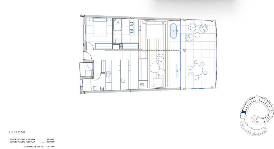 Floor plan of the 2-bedroom apartment in Reserva del Higuerón