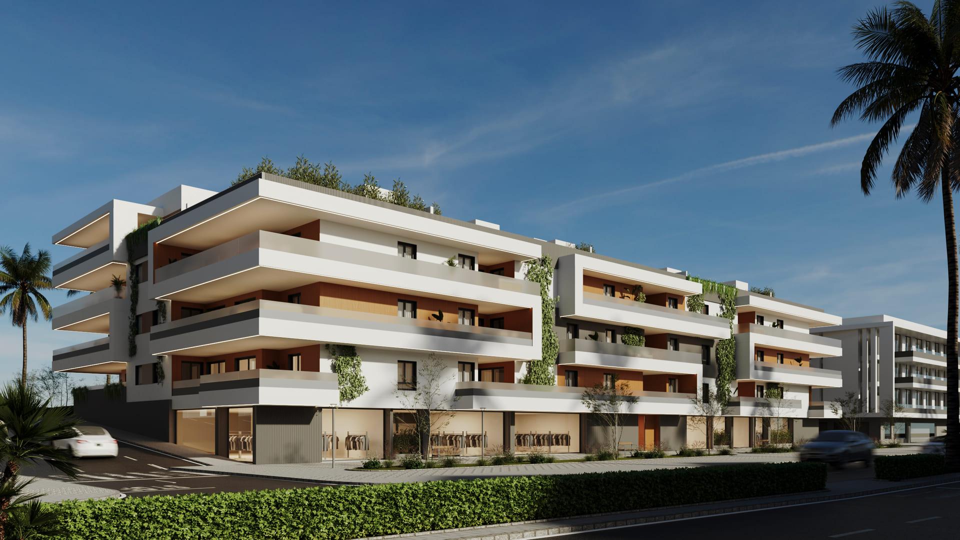 Exterior facade of new-build apartment block, San Pedro de Alcántara, Marbella
