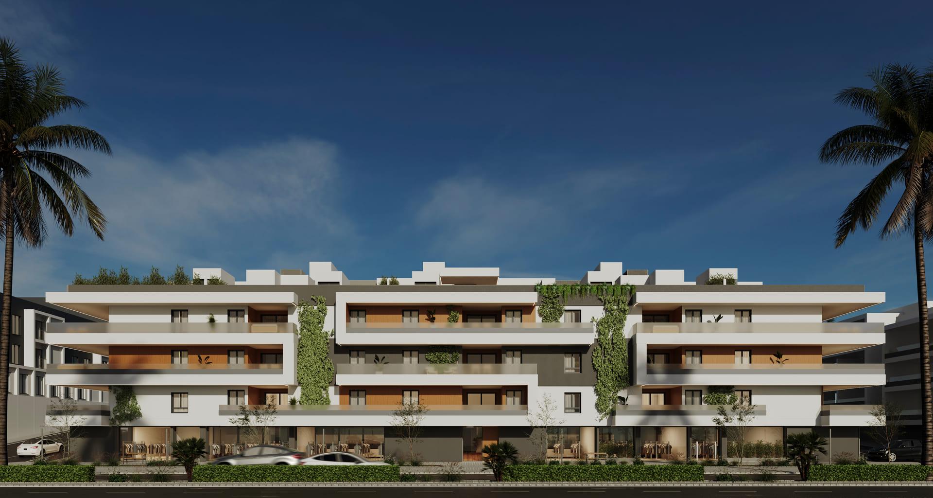 Open-plan kitchen and dining area in new-build apartment, San Pedro de Alcántara