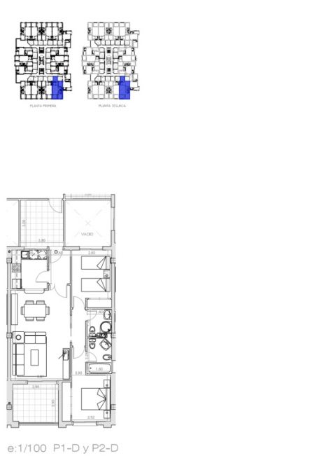 Floor plan of 2-bedroom apartment in Lomas de Cabo Roig, Orihuela Costa