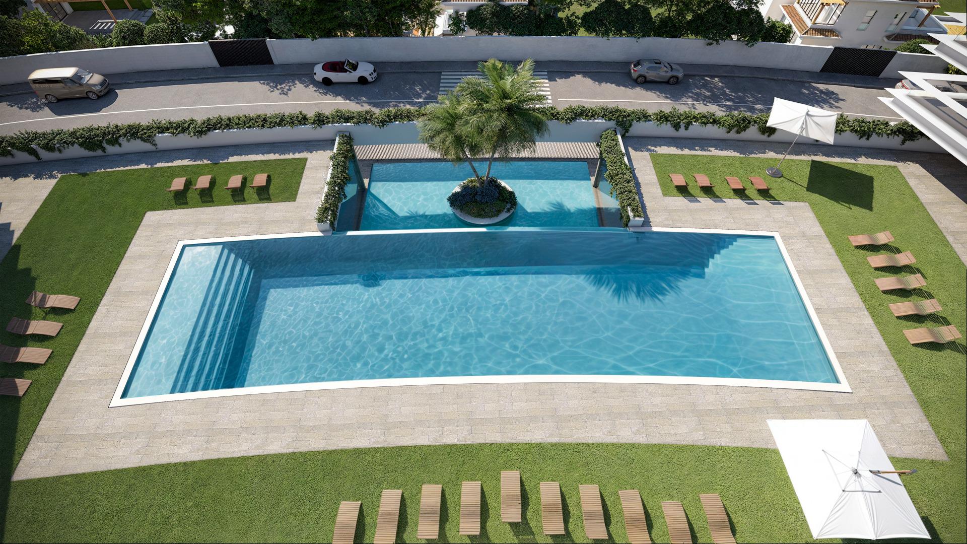 Communal gardens of new-build development, El Castillo, Manilva