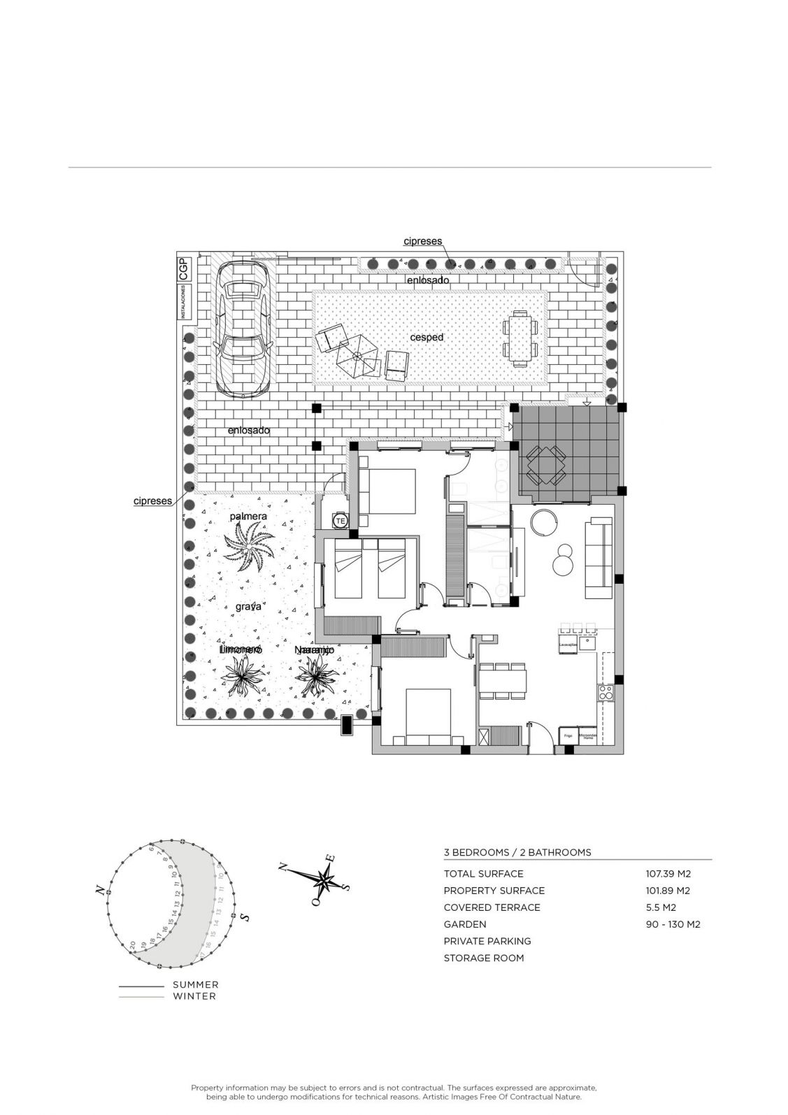 Floor plan of the 3-bedroom apartment in Lo Pepín
