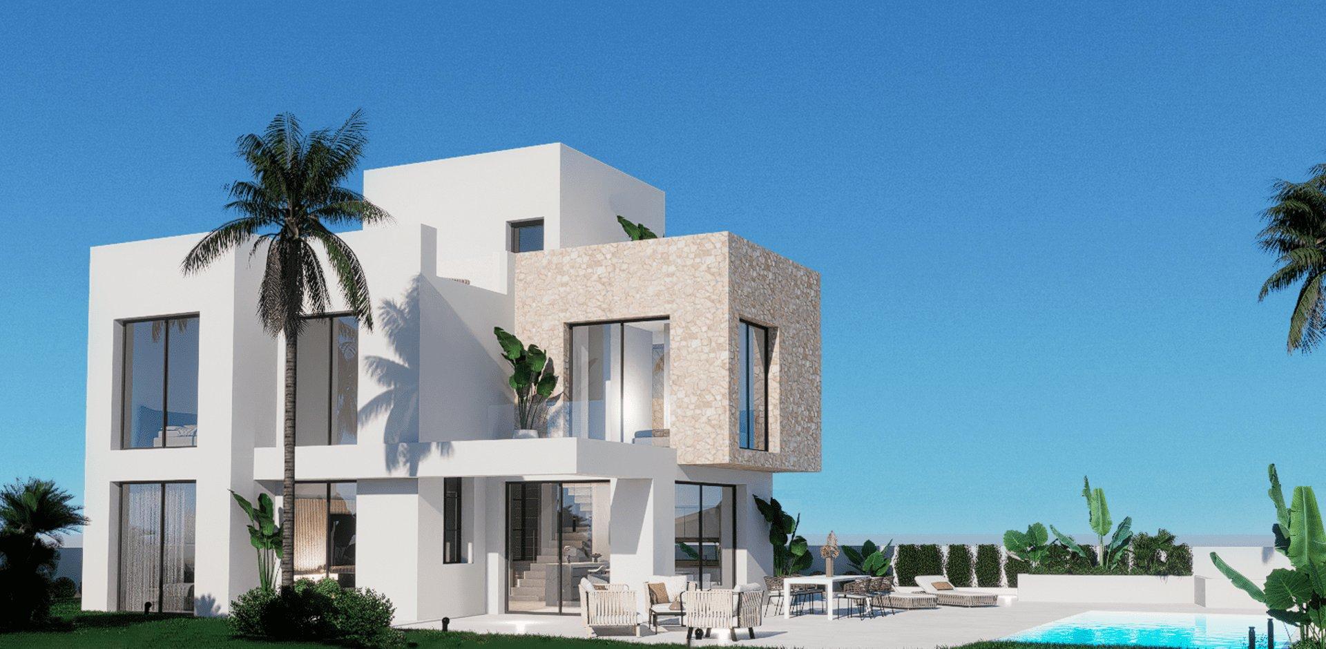 Driveway and plot boundary, new-build villa in Balcón de Finestrat