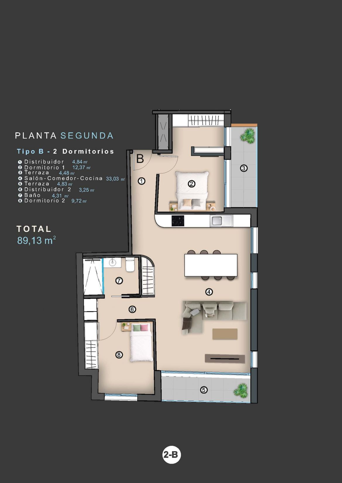 Floor plan of the 2-bedroom apartment in Torrevieja