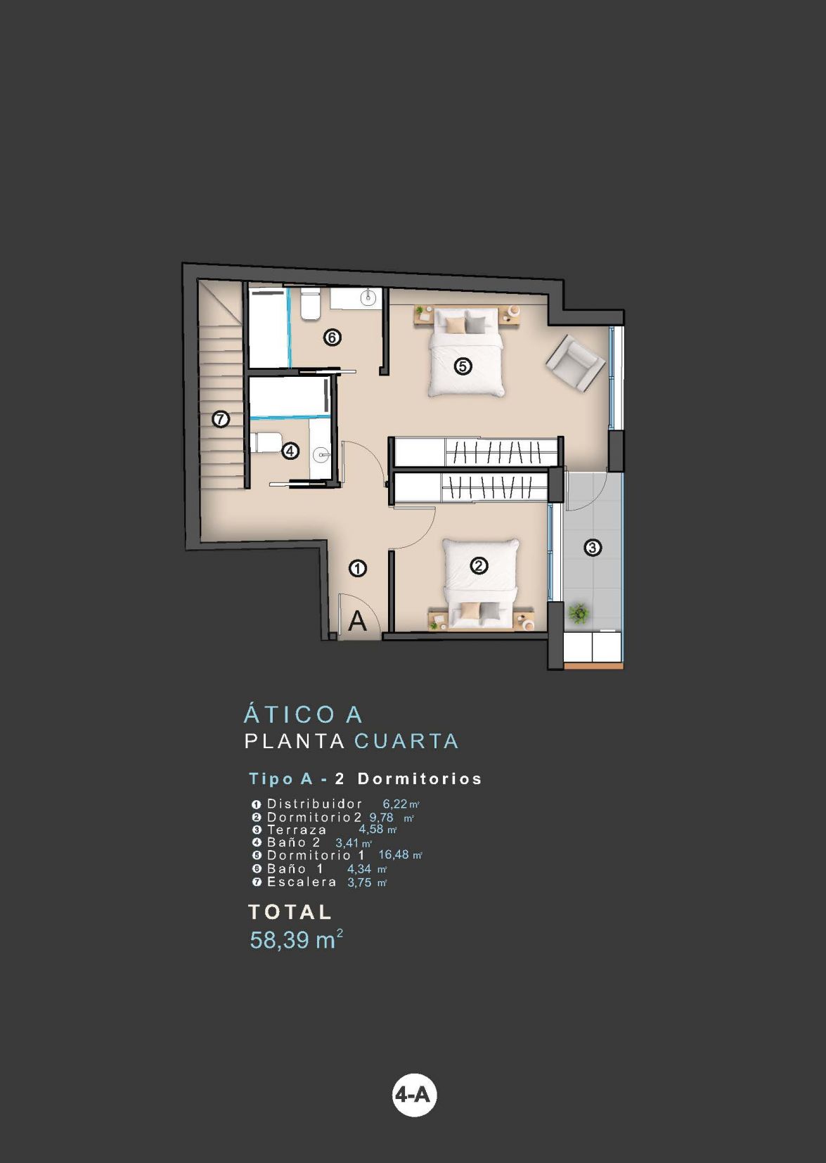Floor plan of the 2-bedroom penthouse in Torrevieja