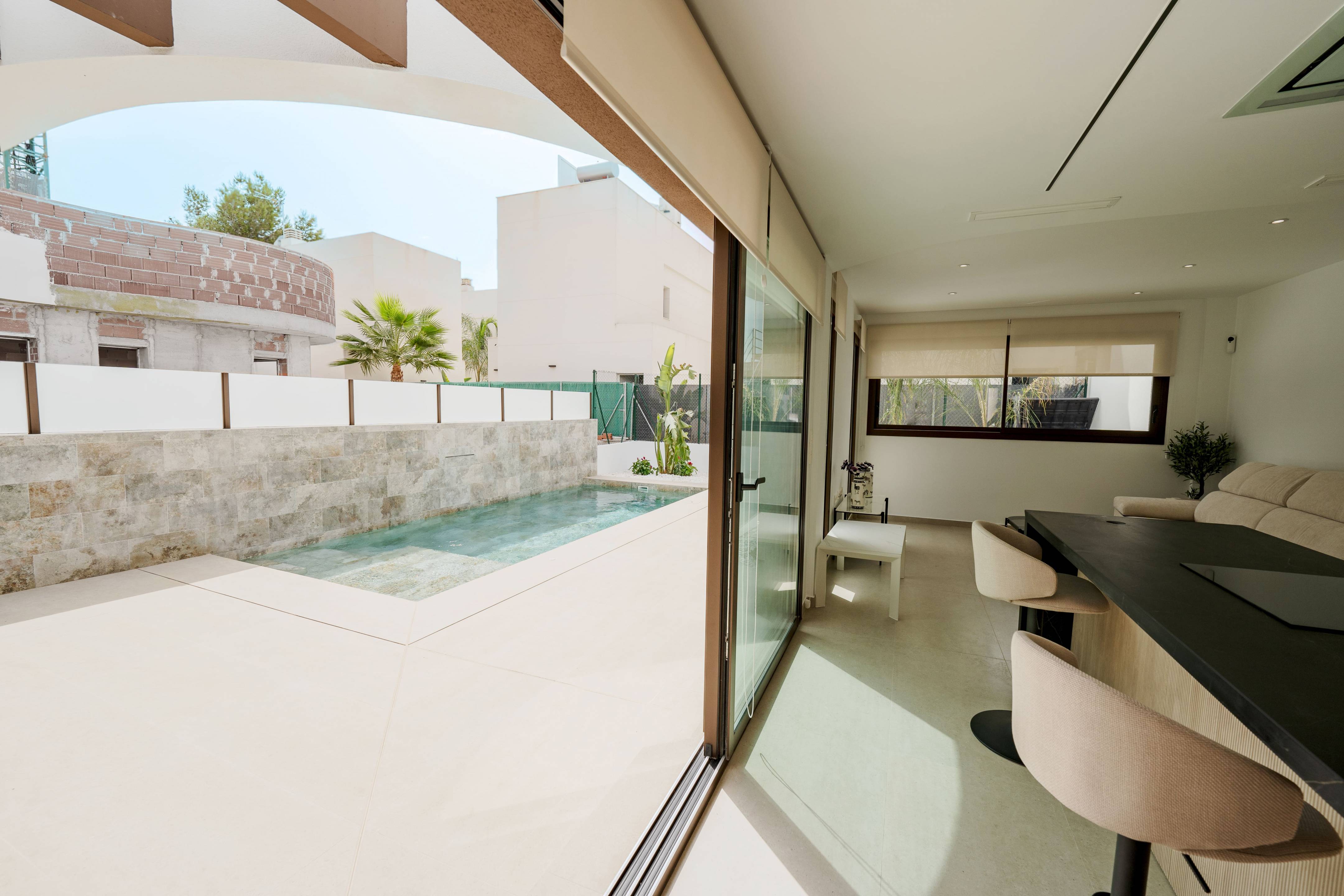 Aerial or elevated view of new-build villa plot, Almoradi