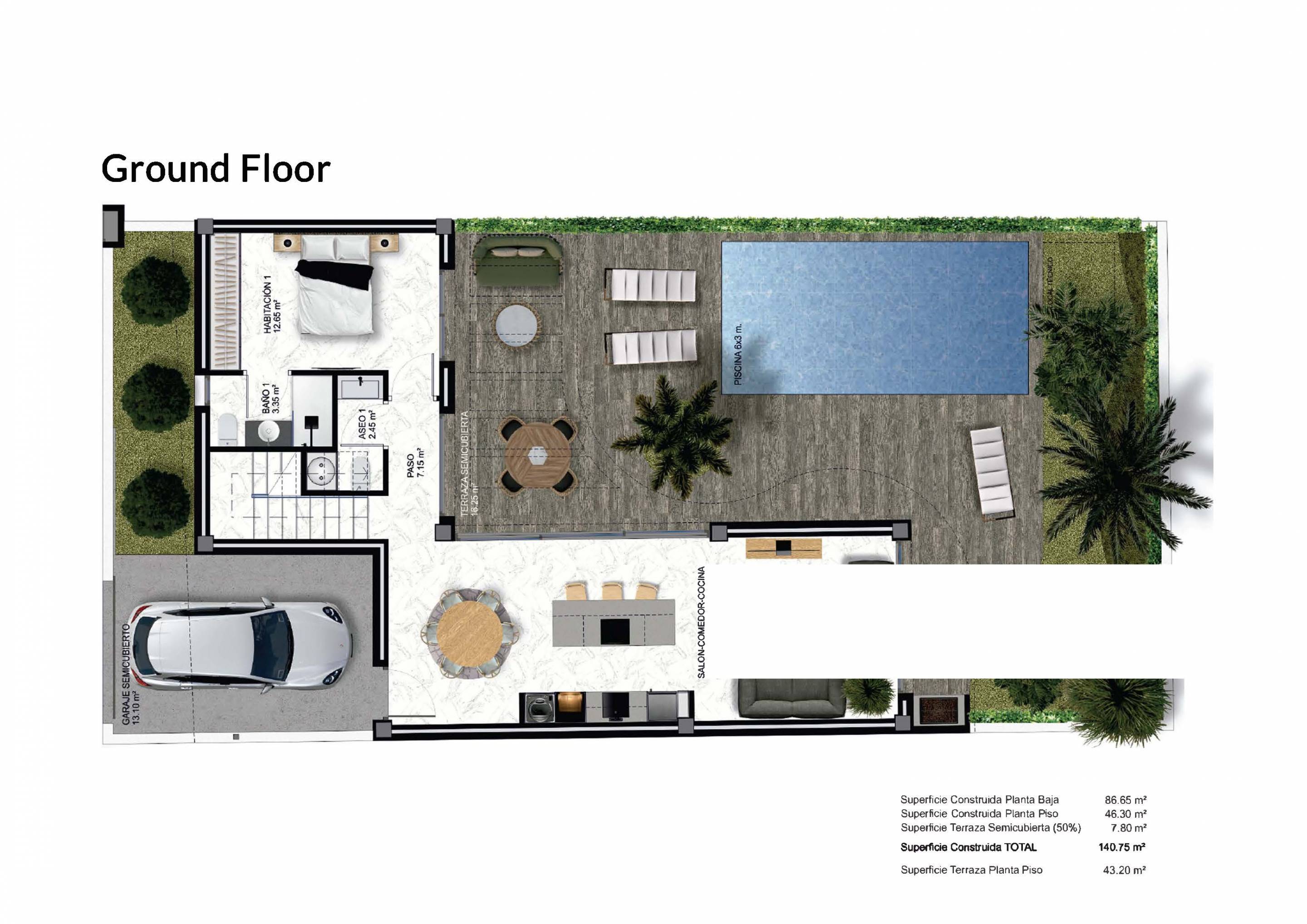 Floor plan of 3-bedroom new-build villa in Comunidad Valenciana, Almoradi