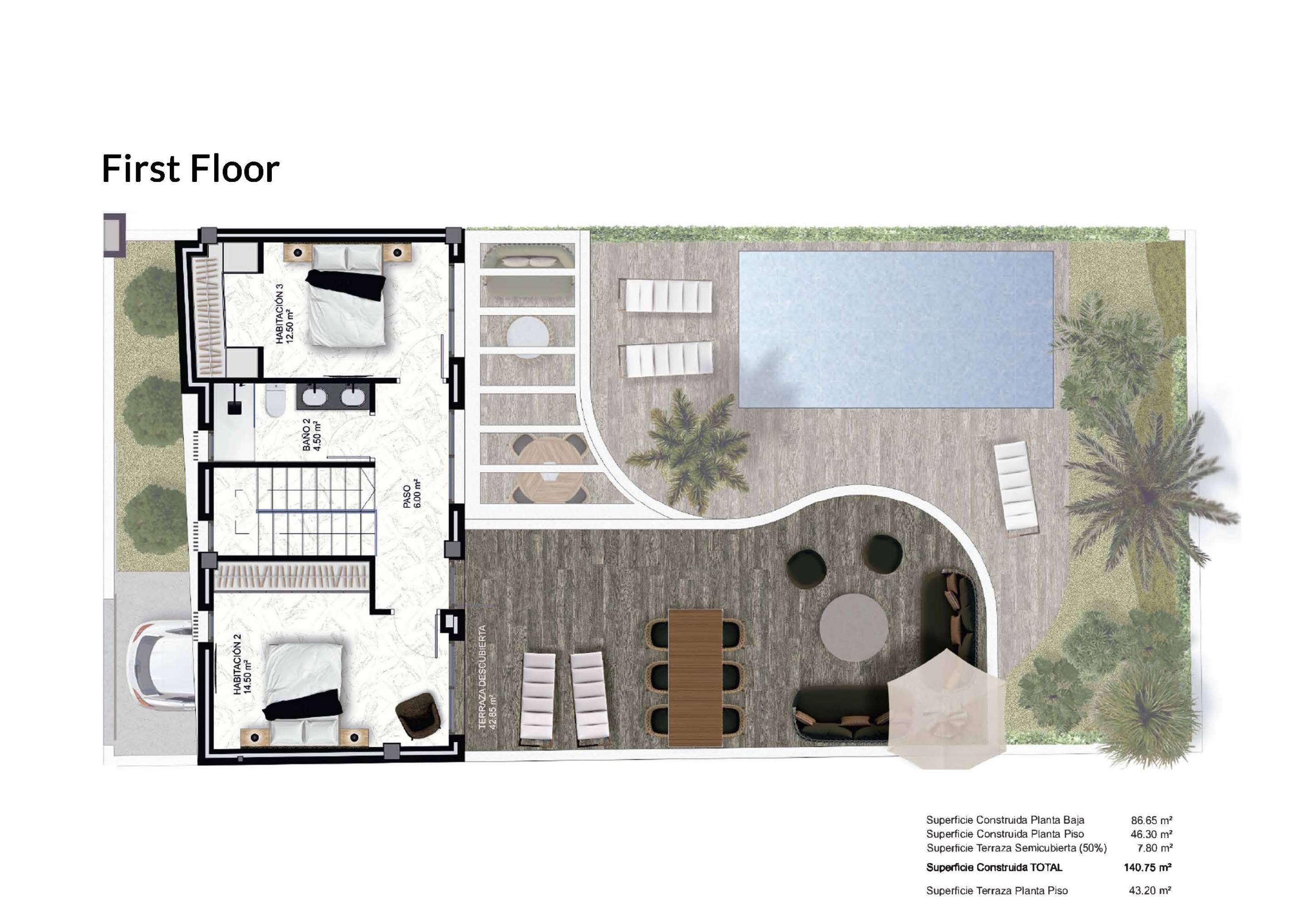 Site plan showing 217m2 plot of new-build villa in Almoradi