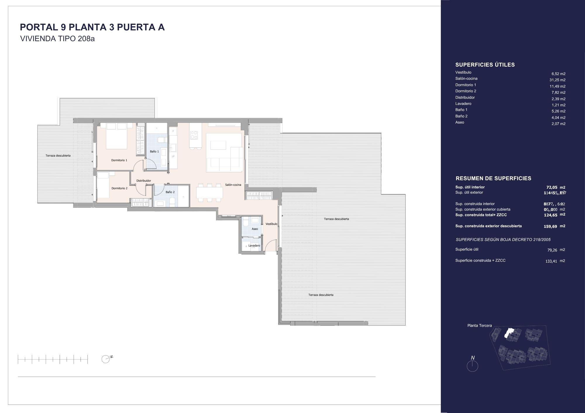 Floor plan of 2-bedroom penthouse on third floor, Nueva Andalucía, Marbella