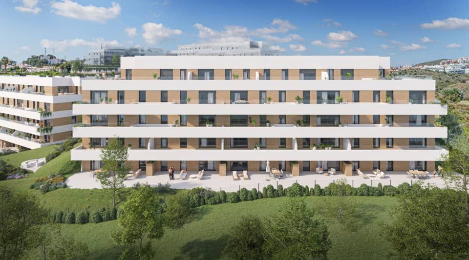 Communal area and seating in new-build development, La Cala de Mijas