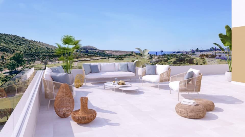Aerial view of La Cala de Mijas coastline near new-build development