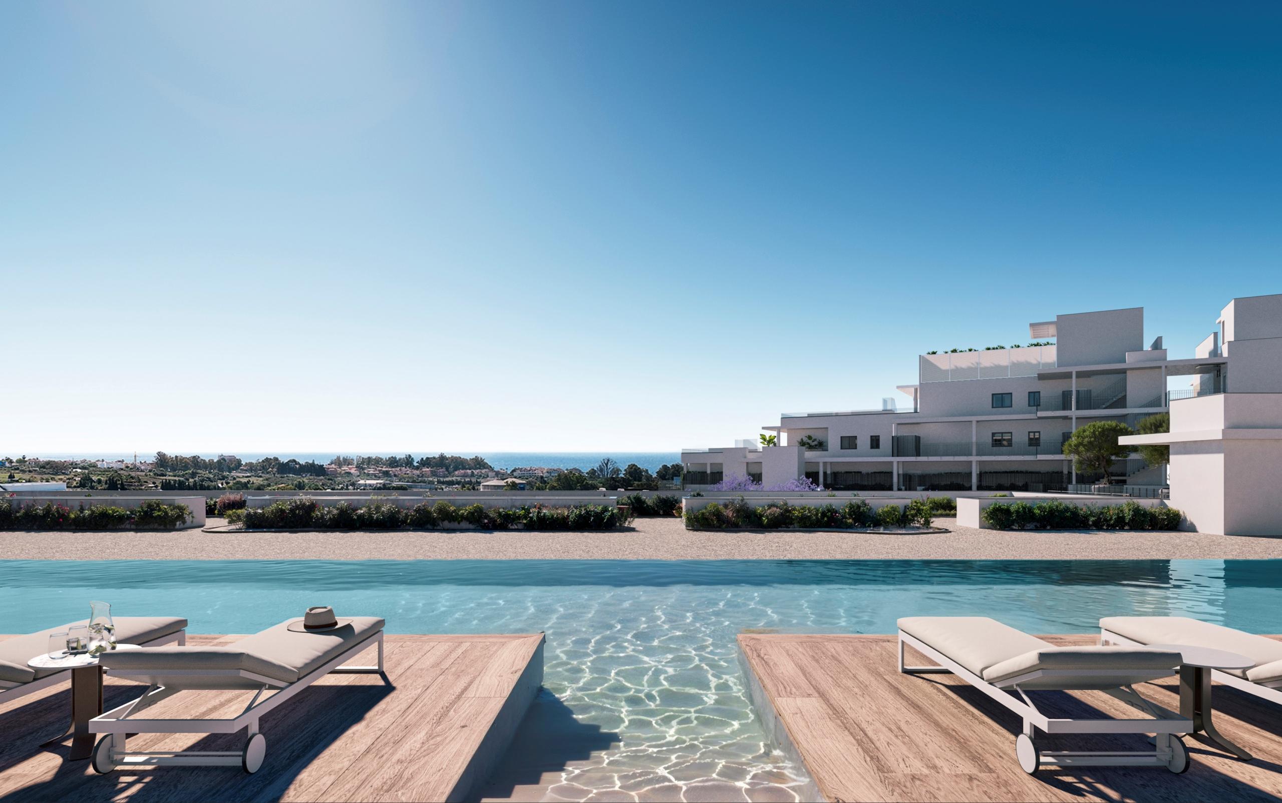 Communal pool area in new-build development, Selwo, Estepona