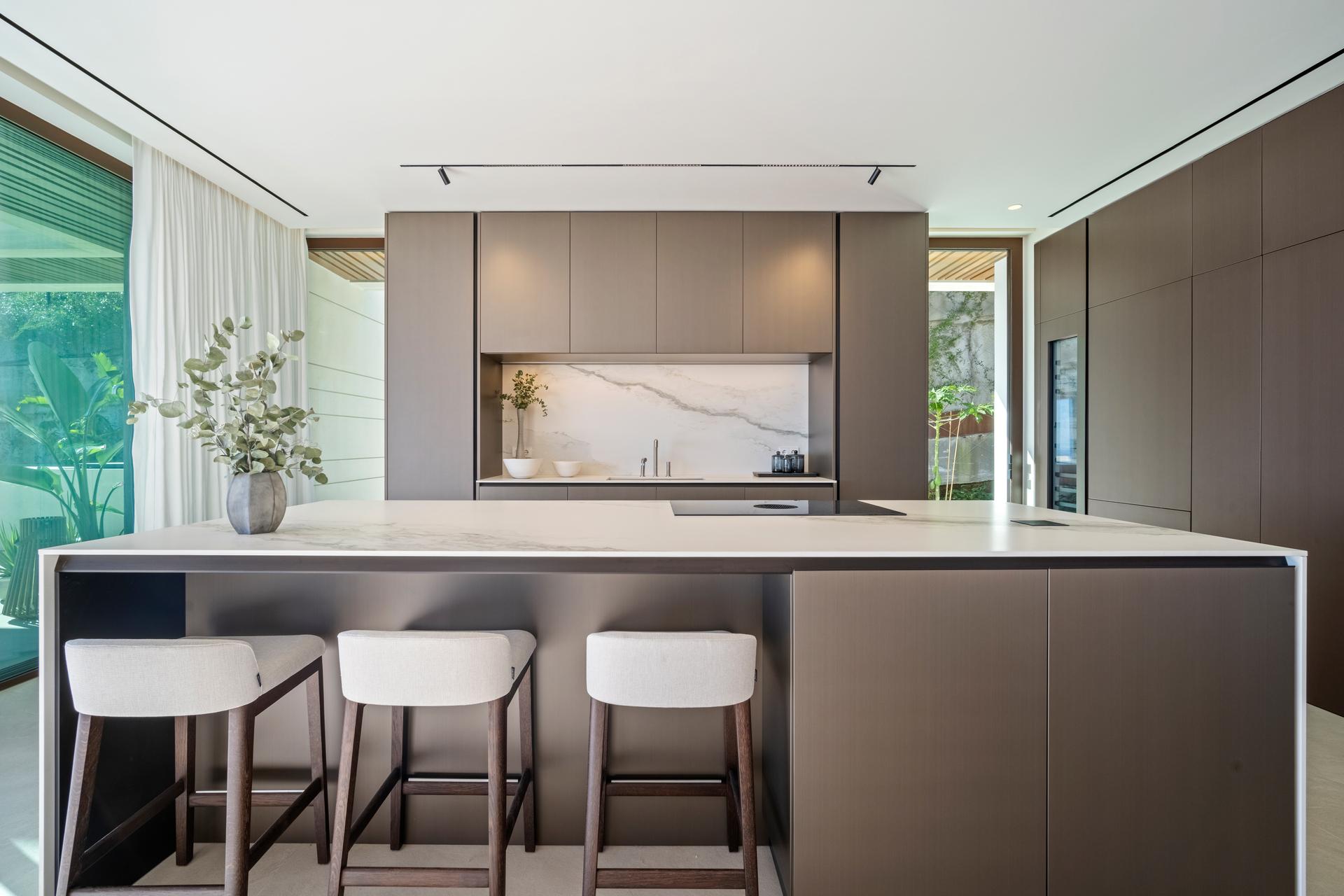 Night exterior of new-build villa, La Quinta, Benahavis