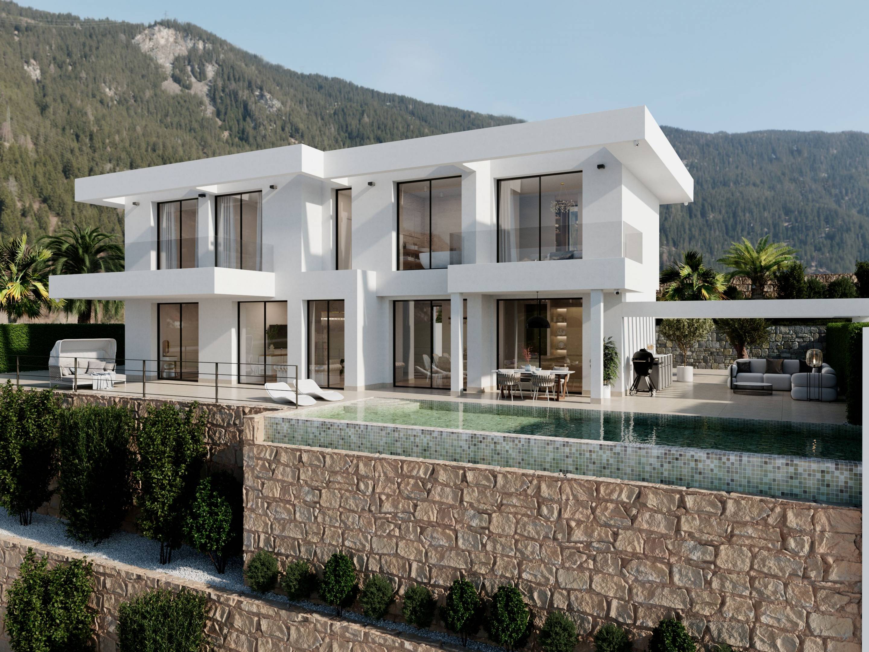 Pool and outdoor space, new-build villa in Sierra Cortina, Finestrat