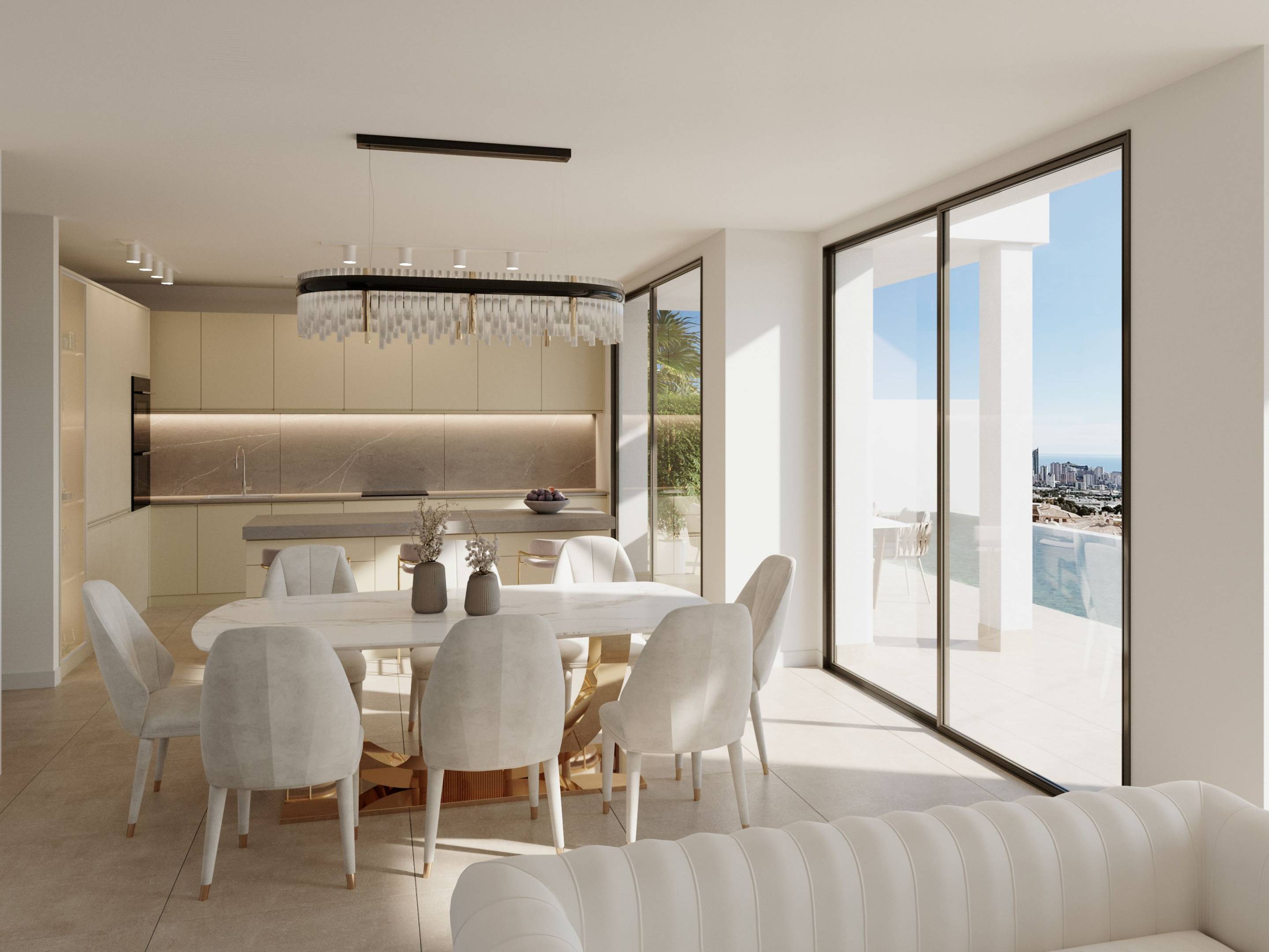 Living area in 5-bedroom new-build villa, Sierra Cortina, Finestrat