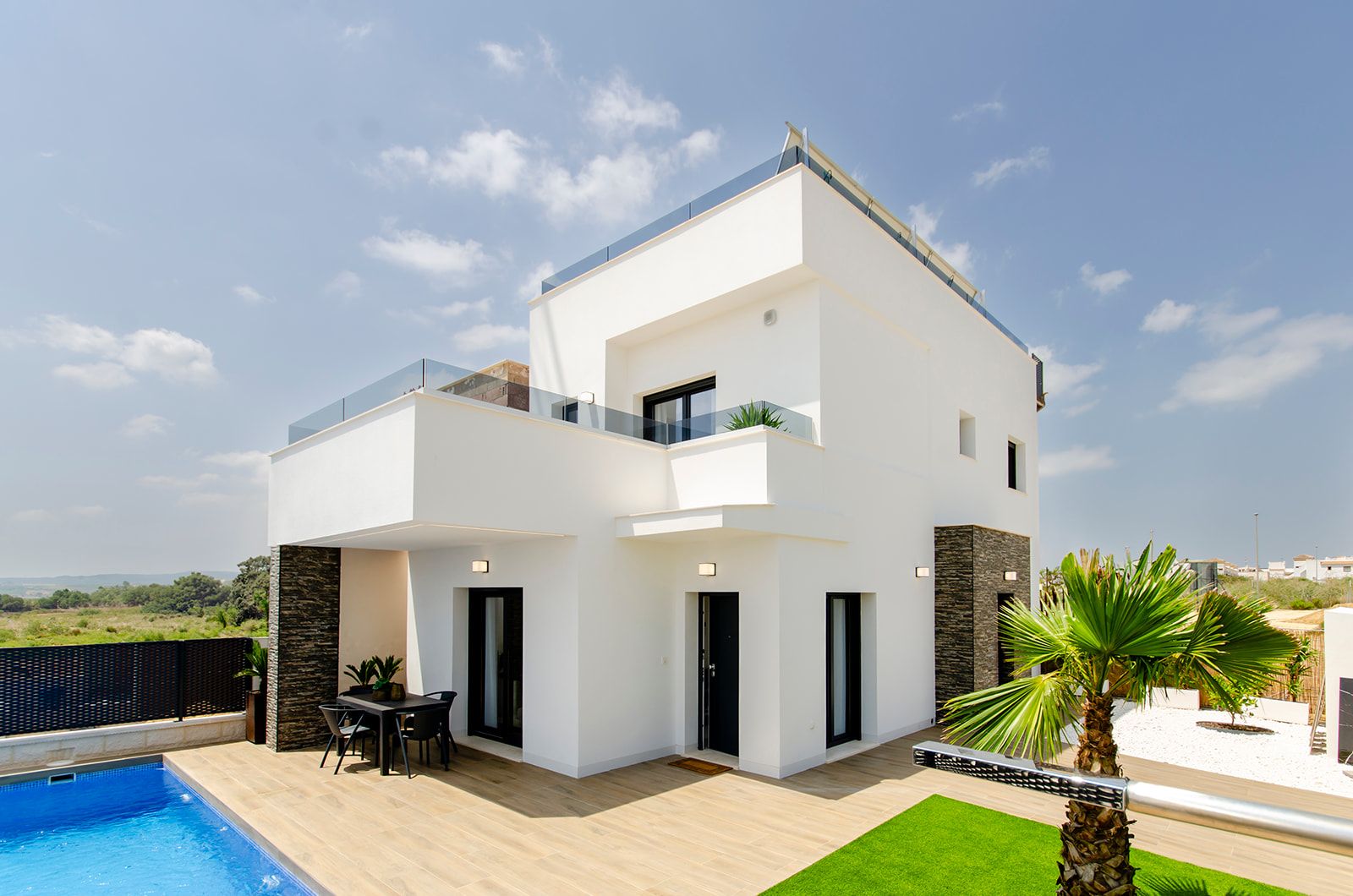 Bedroom with window view in new-build villa, Desamparados