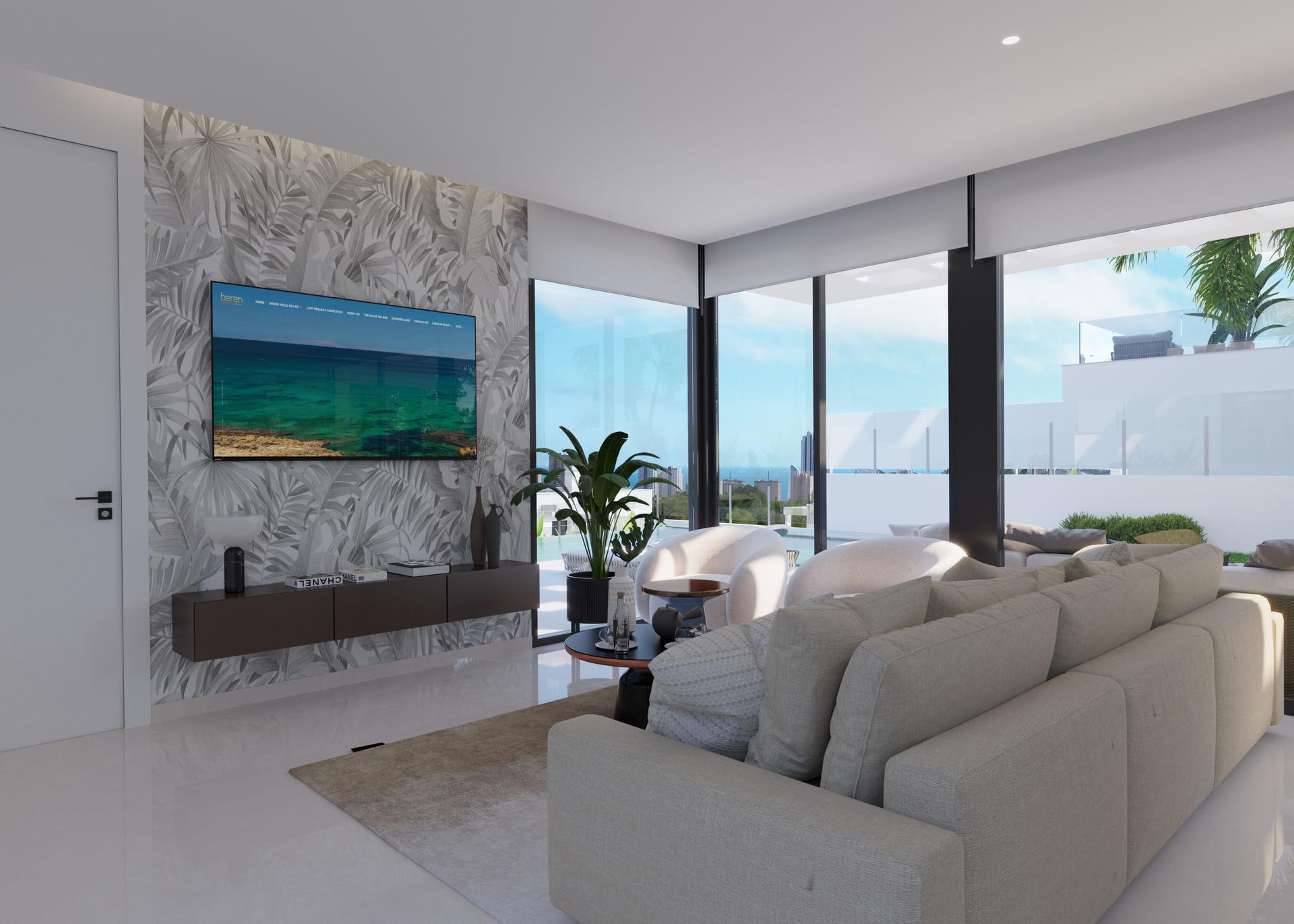 Window view from interior of new-build villa, Finestrat Hills