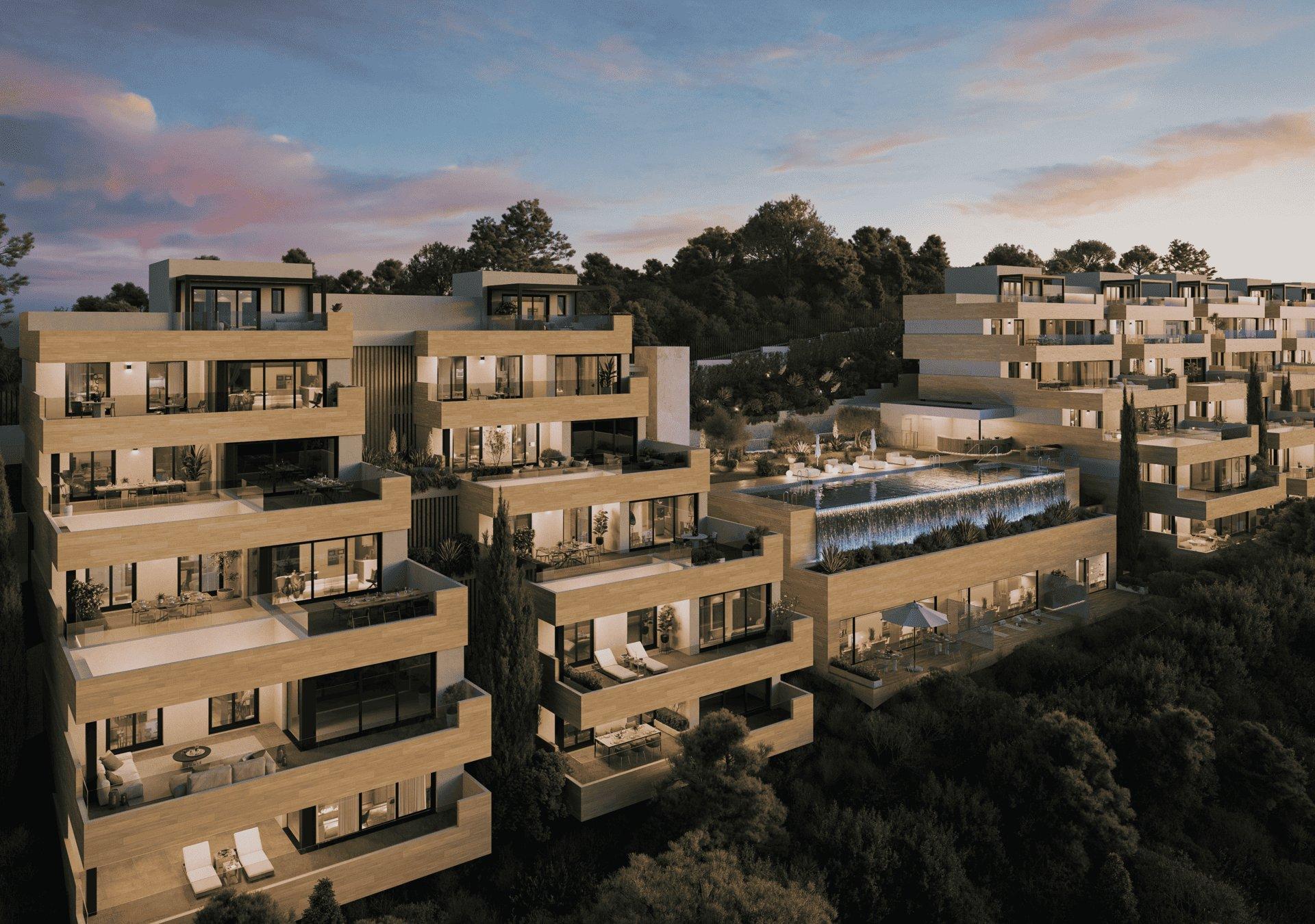 Exterior facade of four-storey new-build development, Alto de los Monteros