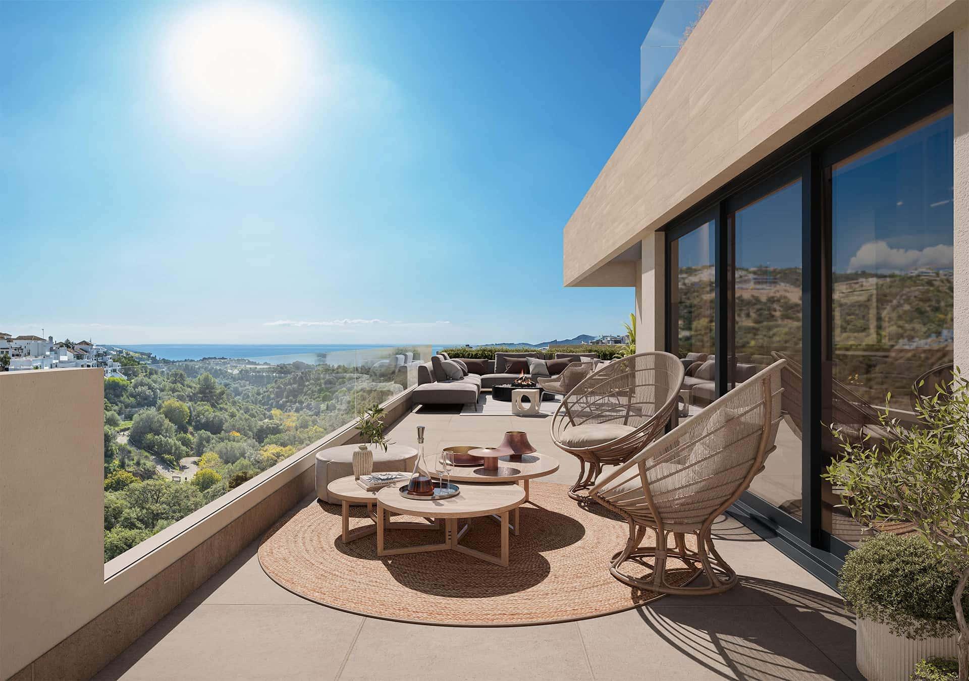 Aerial or elevated view of new-build development, Alto de los Monteros, Marbella