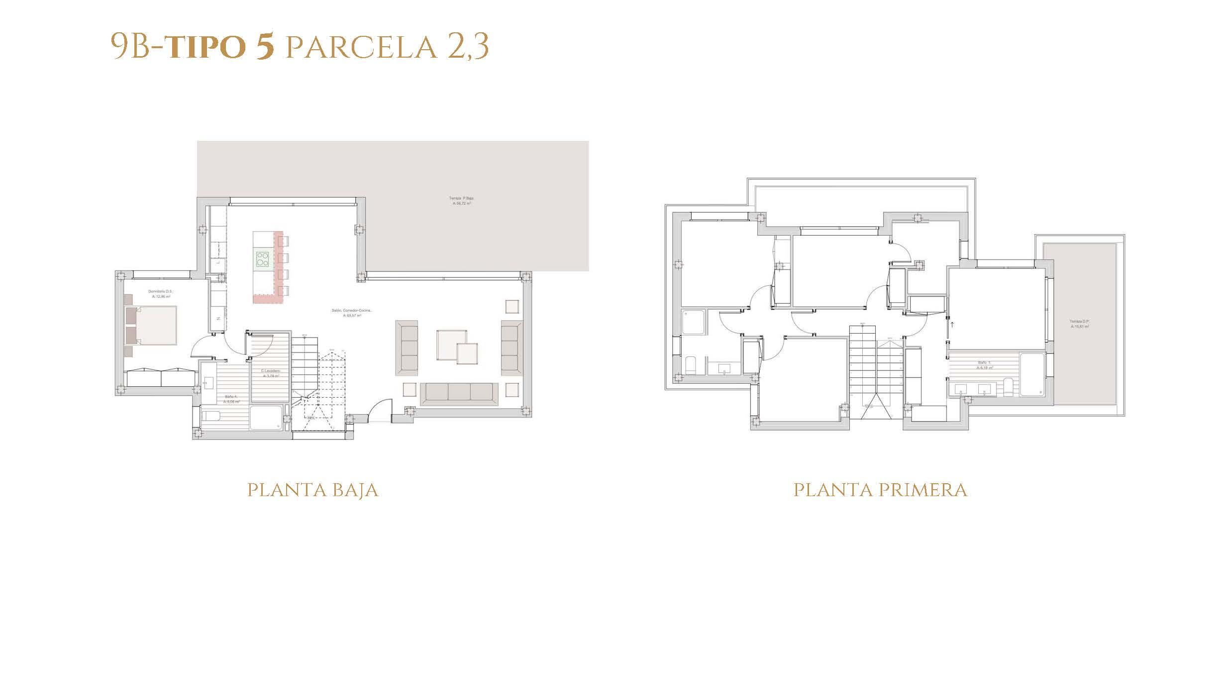Upper level floor plan of new-build villa in Azata Golf Estepona Oeste, Estepona