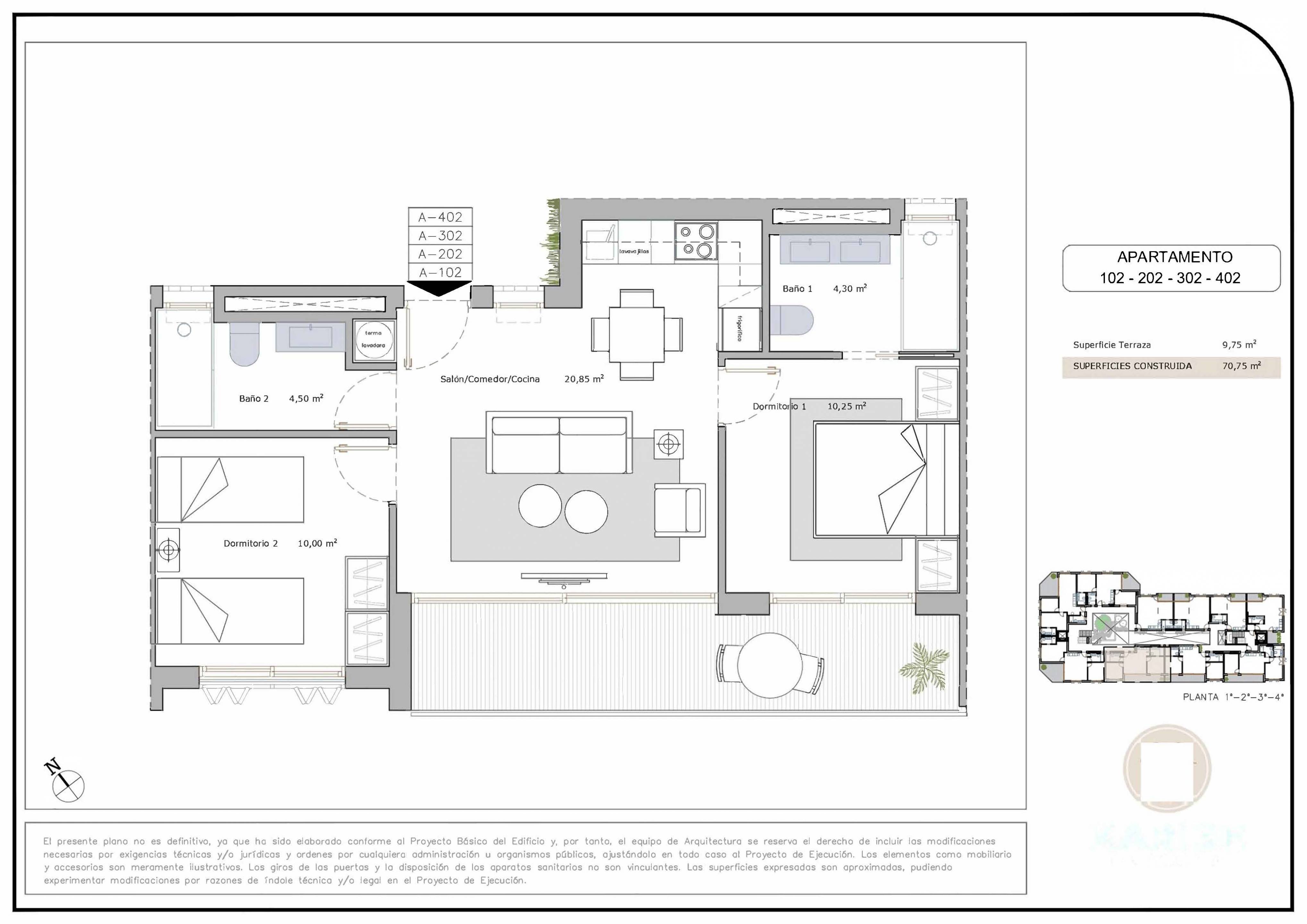 Floor plan of 2-bedroom apartment, Los Cuarteros, San Pedro Del Pinatar