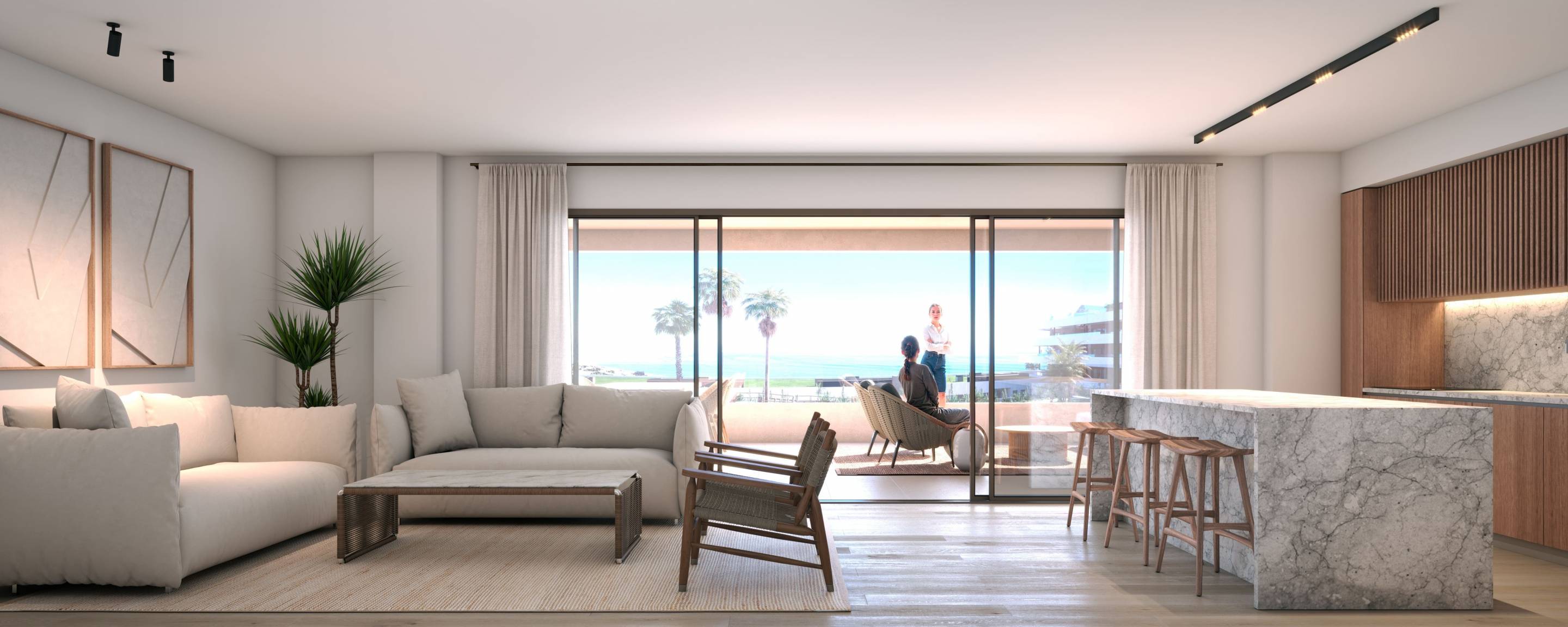 Living room with terrace access in new-build apartment, Bahia de las Rocas