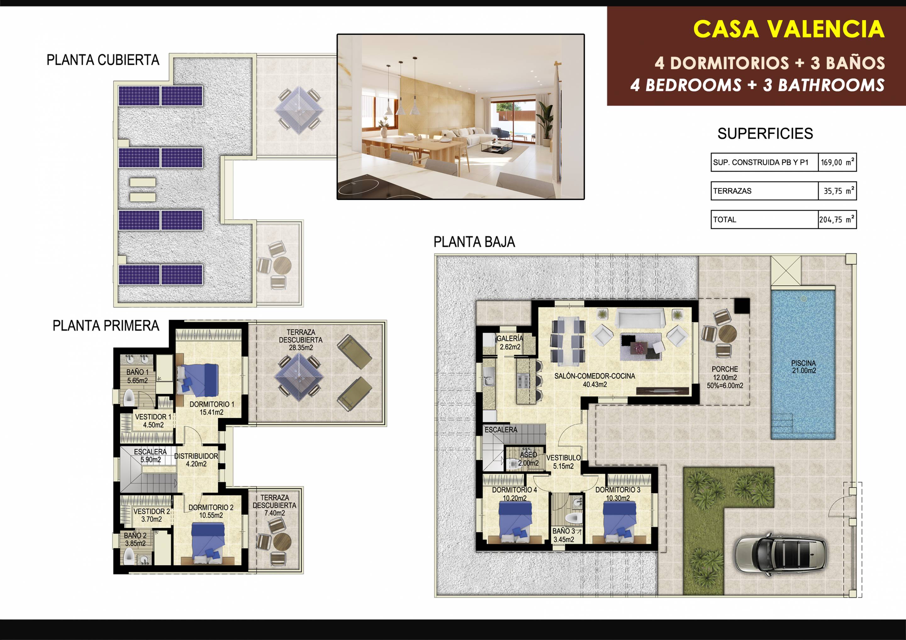 Floor plan of 4-bedroom new-build villa in Desamparados-Hurchillo-Torremendo, Orihuela