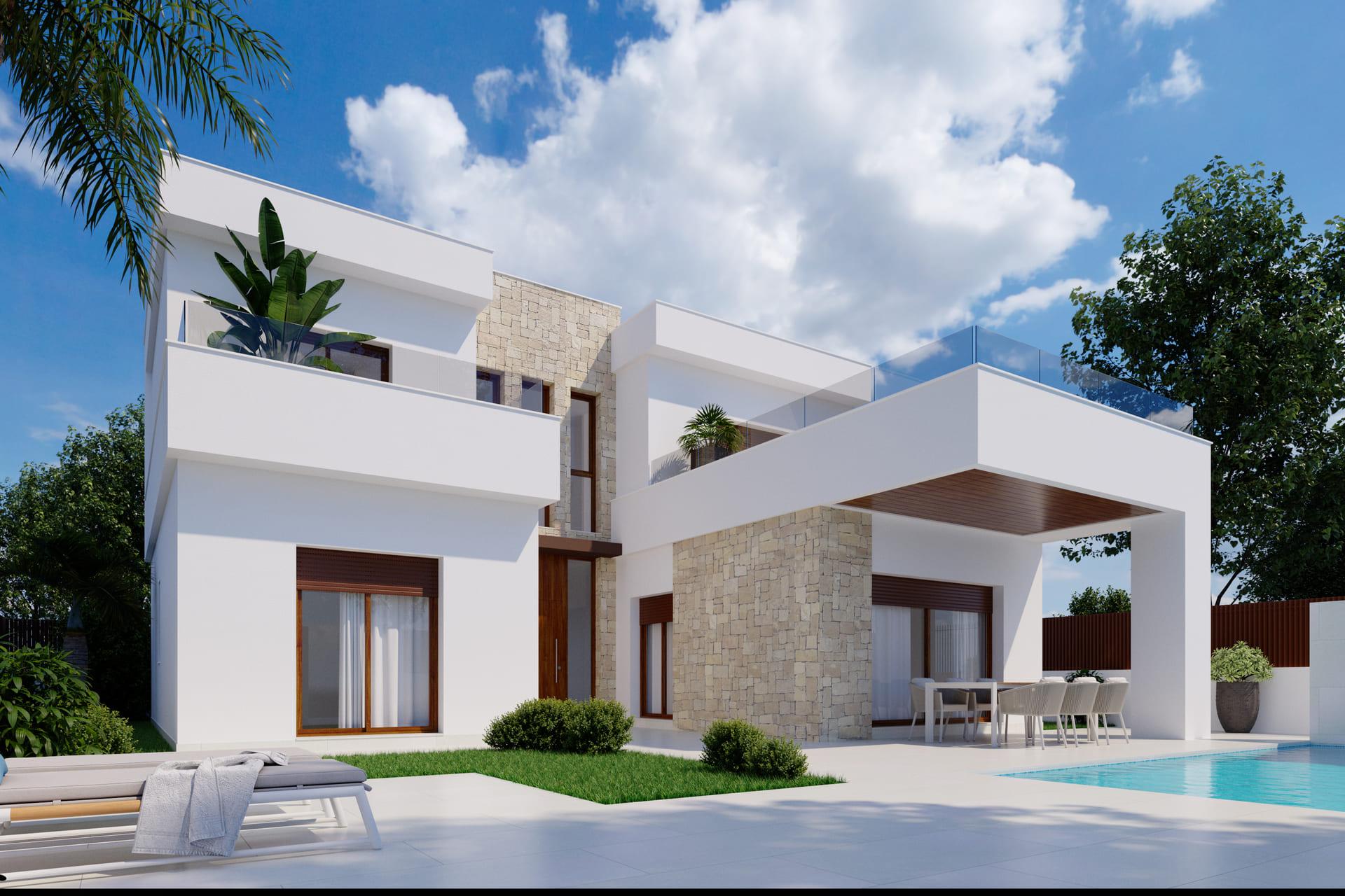 Rear garden area of new-build villa in Desamparados-Hurchillo-Torremendo, Orihuela