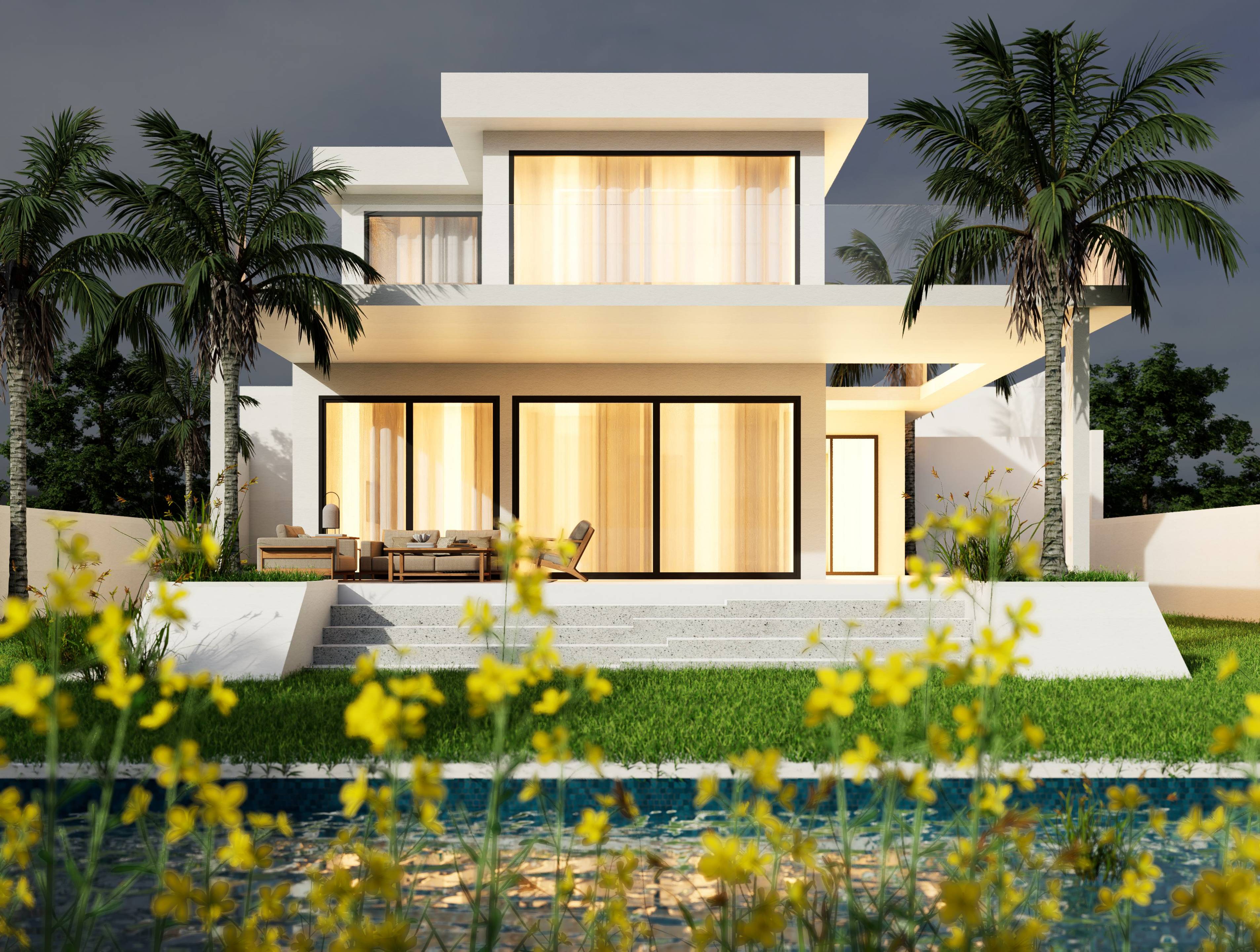 Side elevation of villa on 696m2 plot, Valle Romano