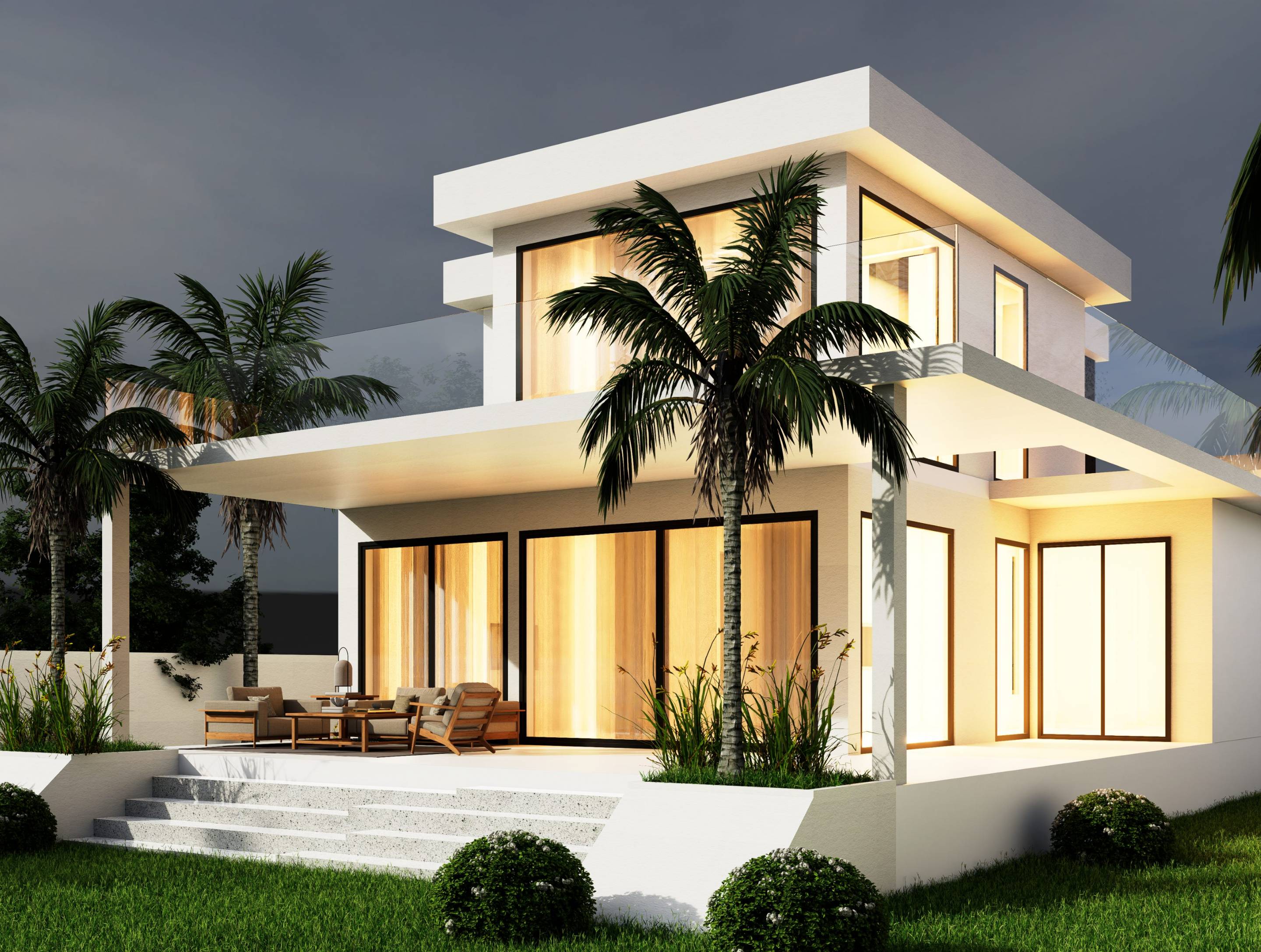 Night-time exterior view of villa, Valle Romano, Estepona